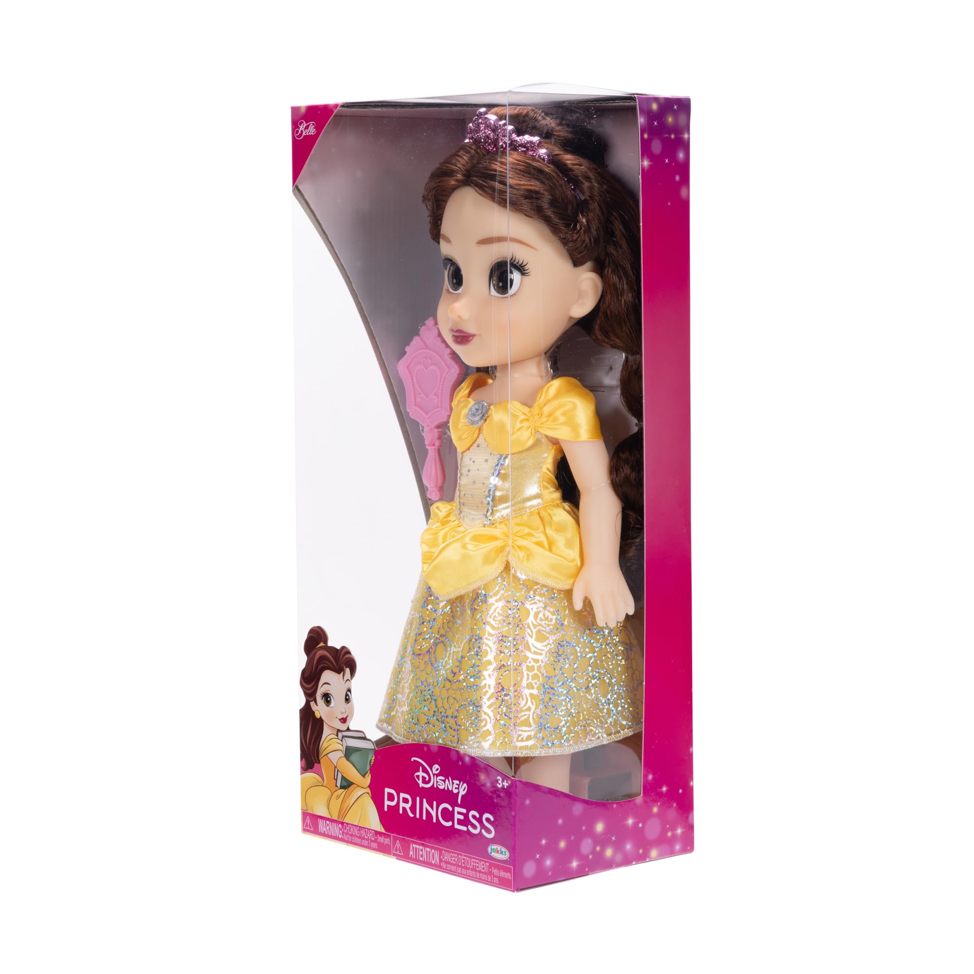 Disney Princess Belle Doll 14”/35cm with Platinum Holofoil Dress, Tiara, Shoes & Brush | Ages 3+ 5