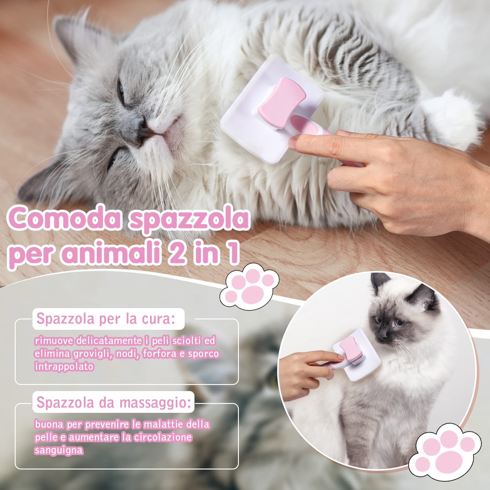 Vinabo Pet Grooming Brush - Self-Cleaning Slicker for Dogs & Cats | Pink | Improves Coat Health 5