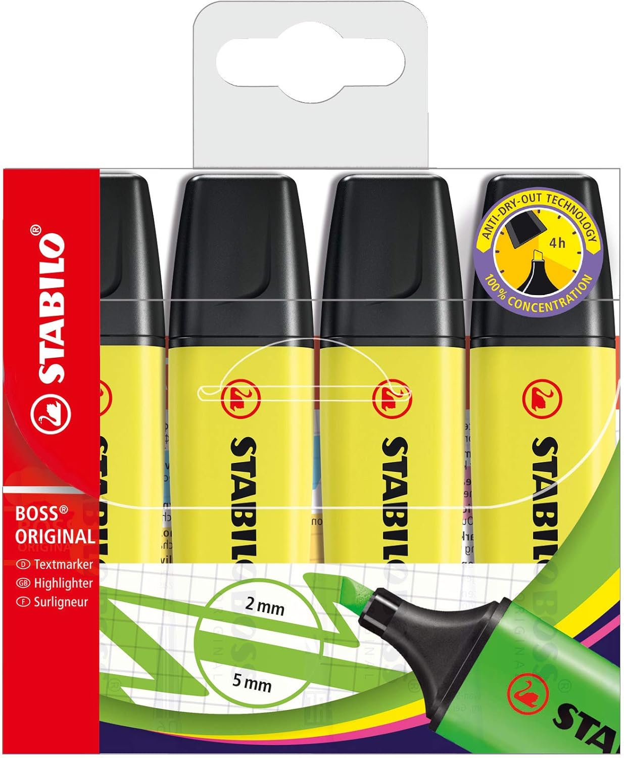 Highlighter - STABILO BOSS ORIGINAL Yellow Wallet of 4 1