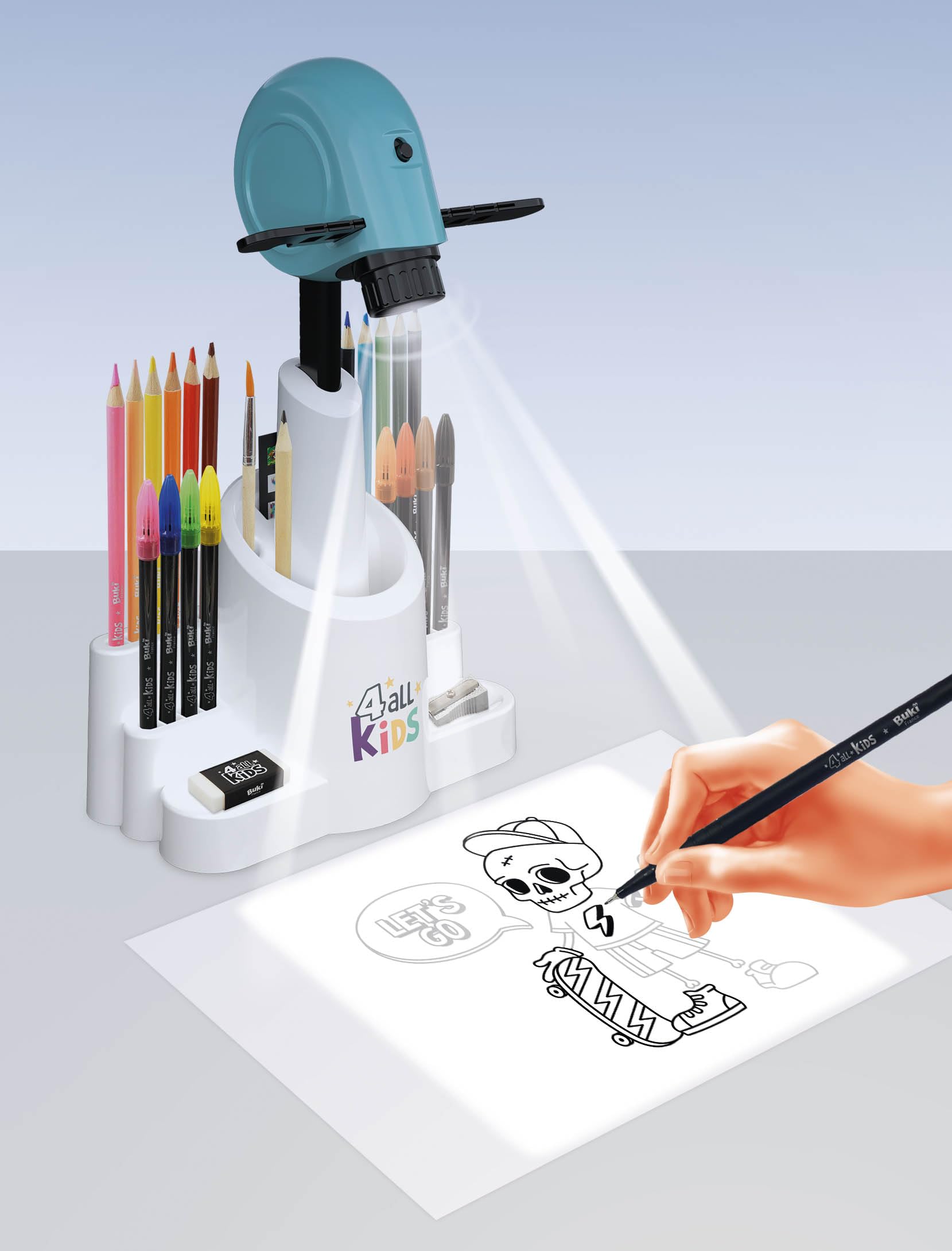 Buki France Drawing Projector - Adjustable Height & Focus, Includes 30 Images & 200 Decorations, 12 Watercolour Pencils, 8 Markers 5