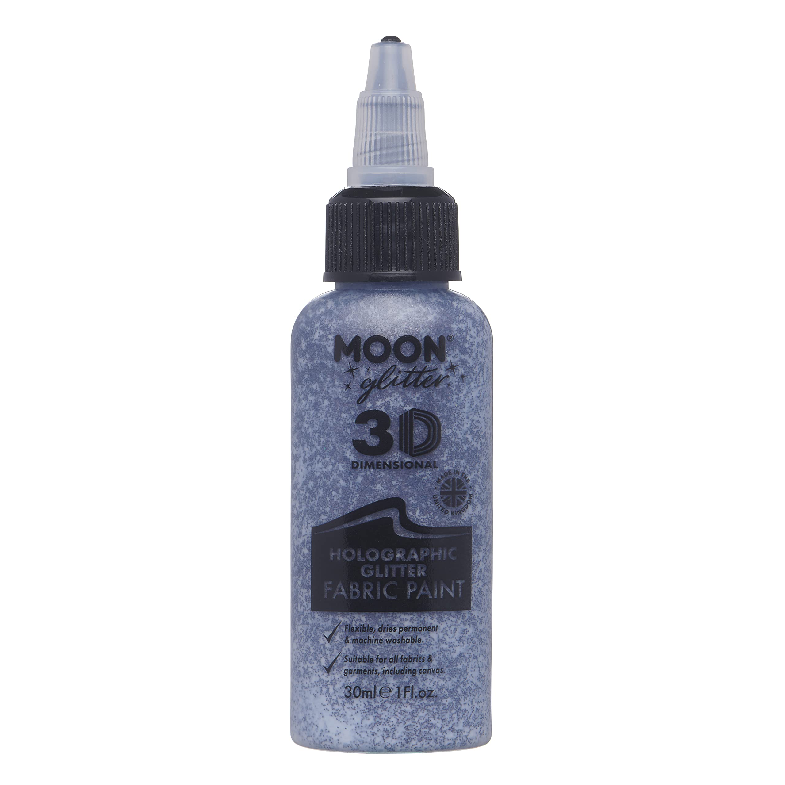 Moon Glitter Holographic 3D Fabric Paint - Black - 30ml | Versatile on Fabric, Glass, Wood, Ceramic