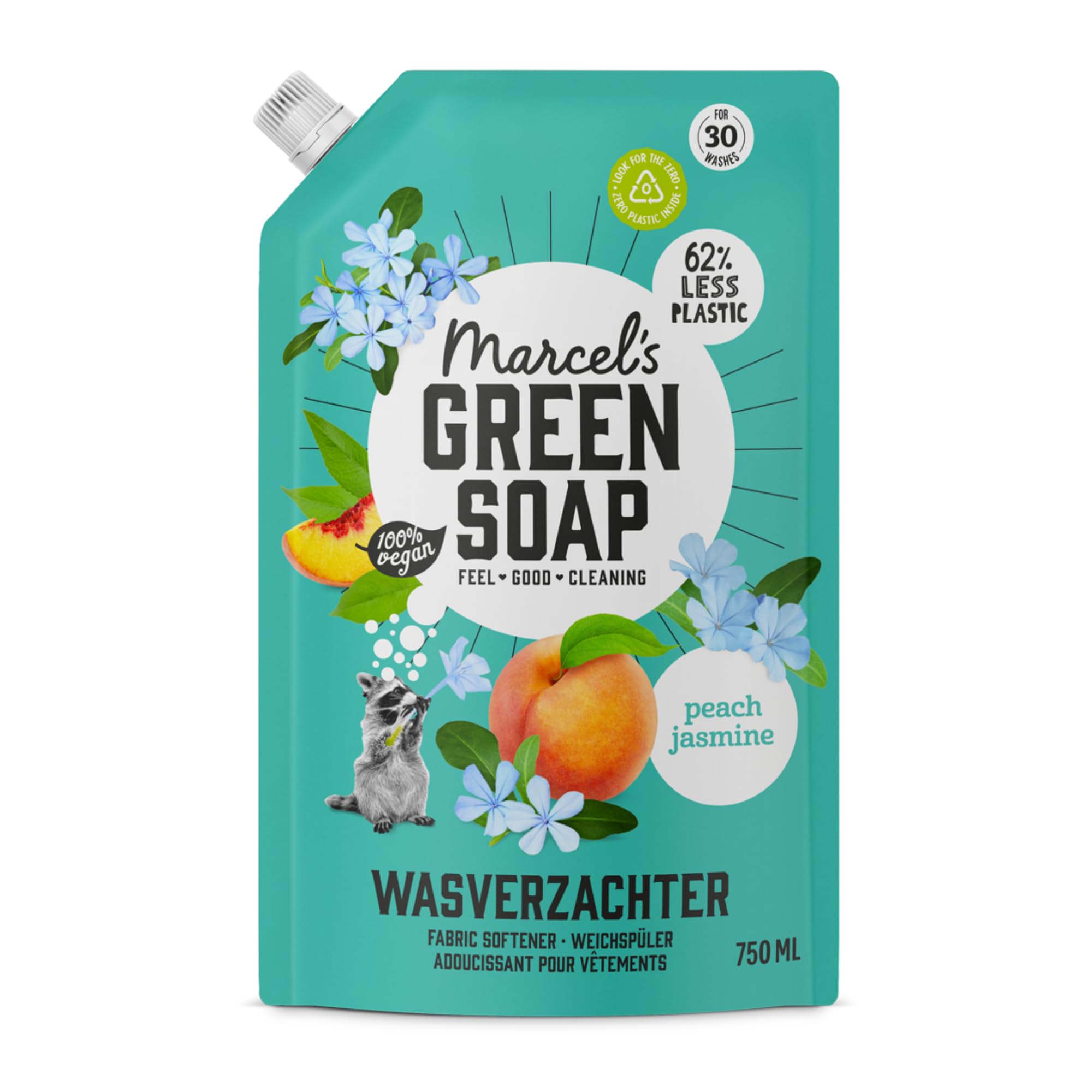 Marcel's Green Soap Fabric Softener Refill - Peach & Jasmine Scent | 750 ml | Vegan Formula 1