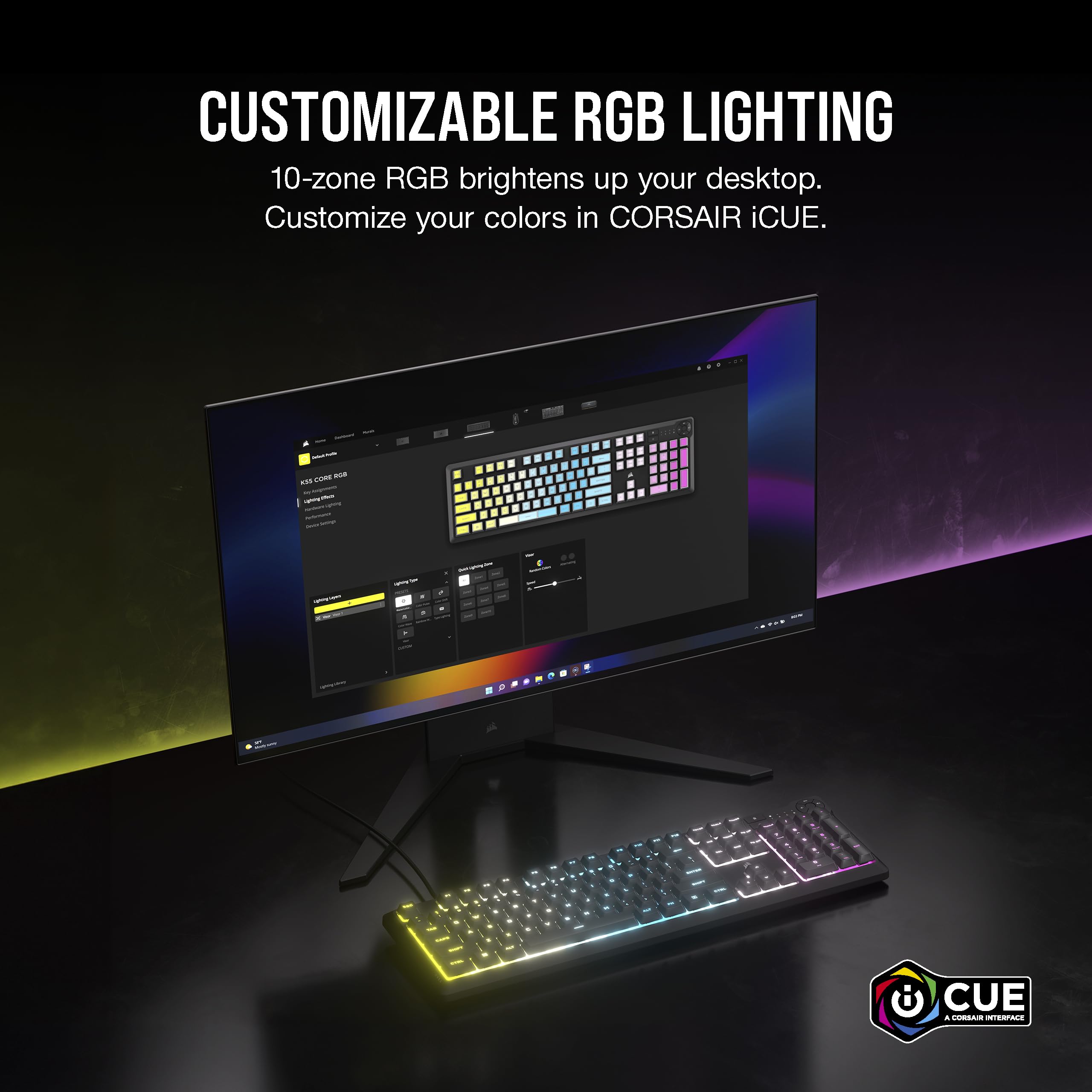 Corsair K55 CORE RGB Gaming Keyboard - Membrane, RGB Backlit, Spill Resistant 5