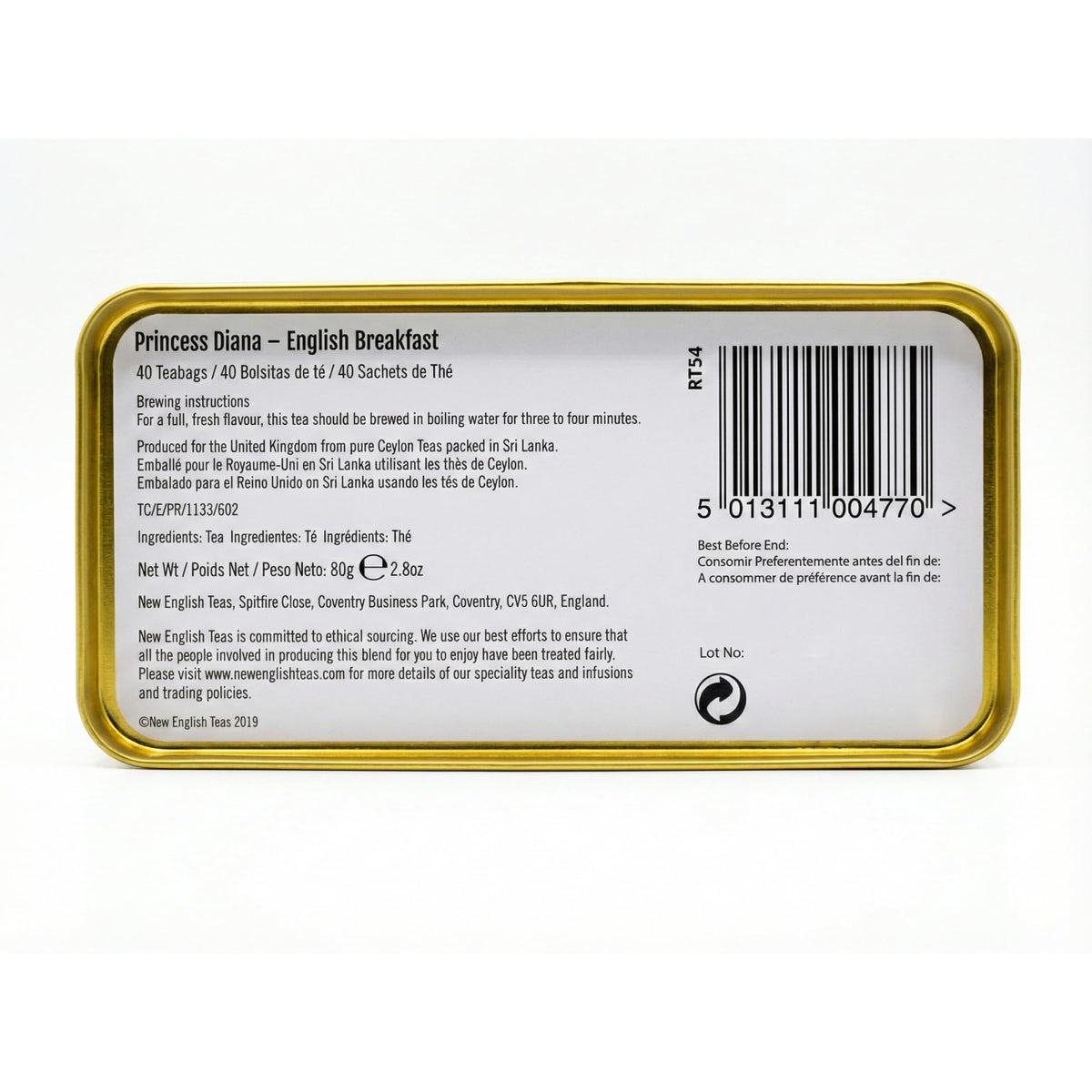New English Teas Diana, Princess of Wales Tea Tin - English Breakfast Teabags, 40 Count