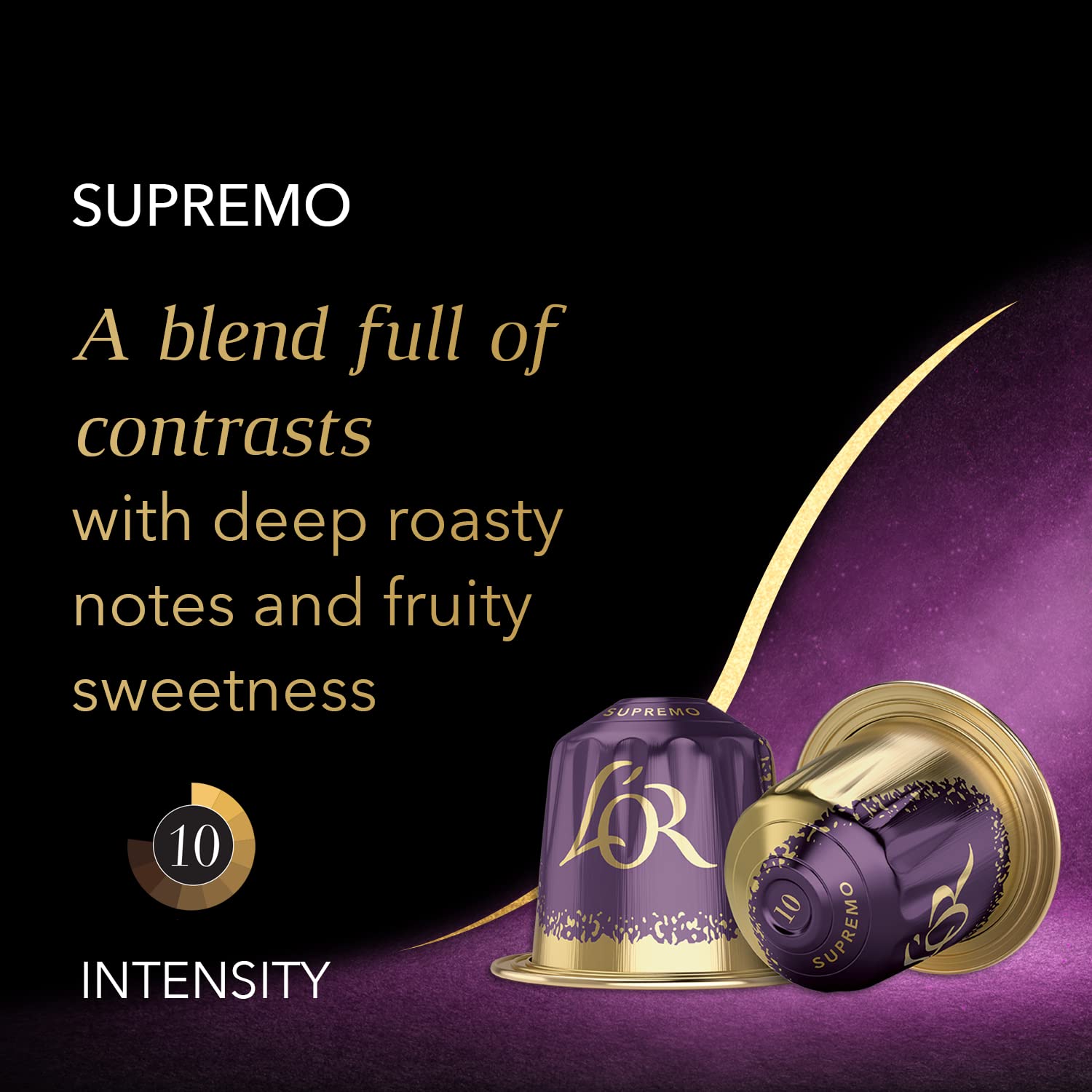 L'OR Espresso Supremo Coffee Pods - Intensity 10, Bold & Spicy | 80 Recyclable Capsules (4 x 20 Pack)