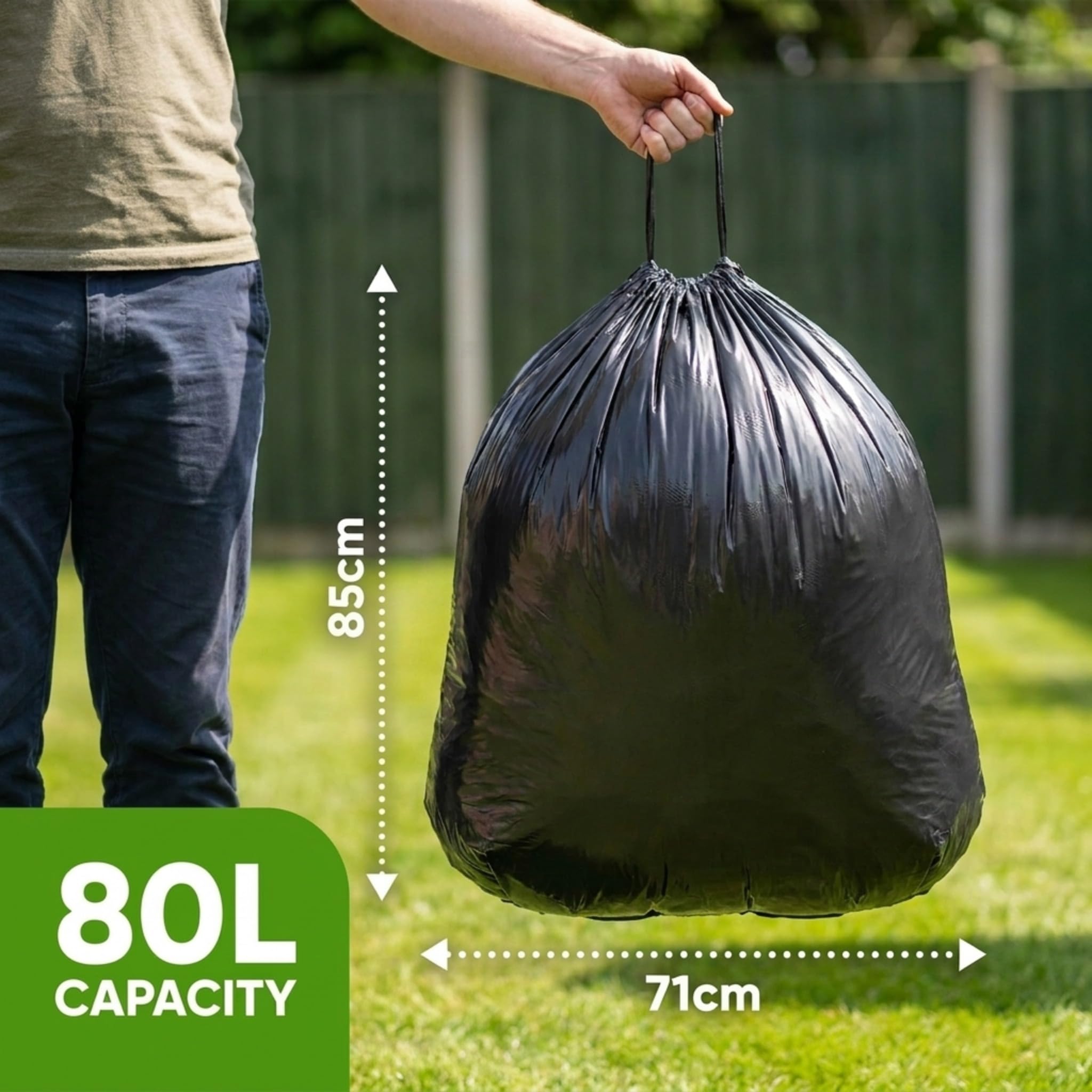 EcoBag Ultimate Embossed Drawstring Bin Liners - 80L Capacity, Heavy Duty, Recycled Material | 10 Count