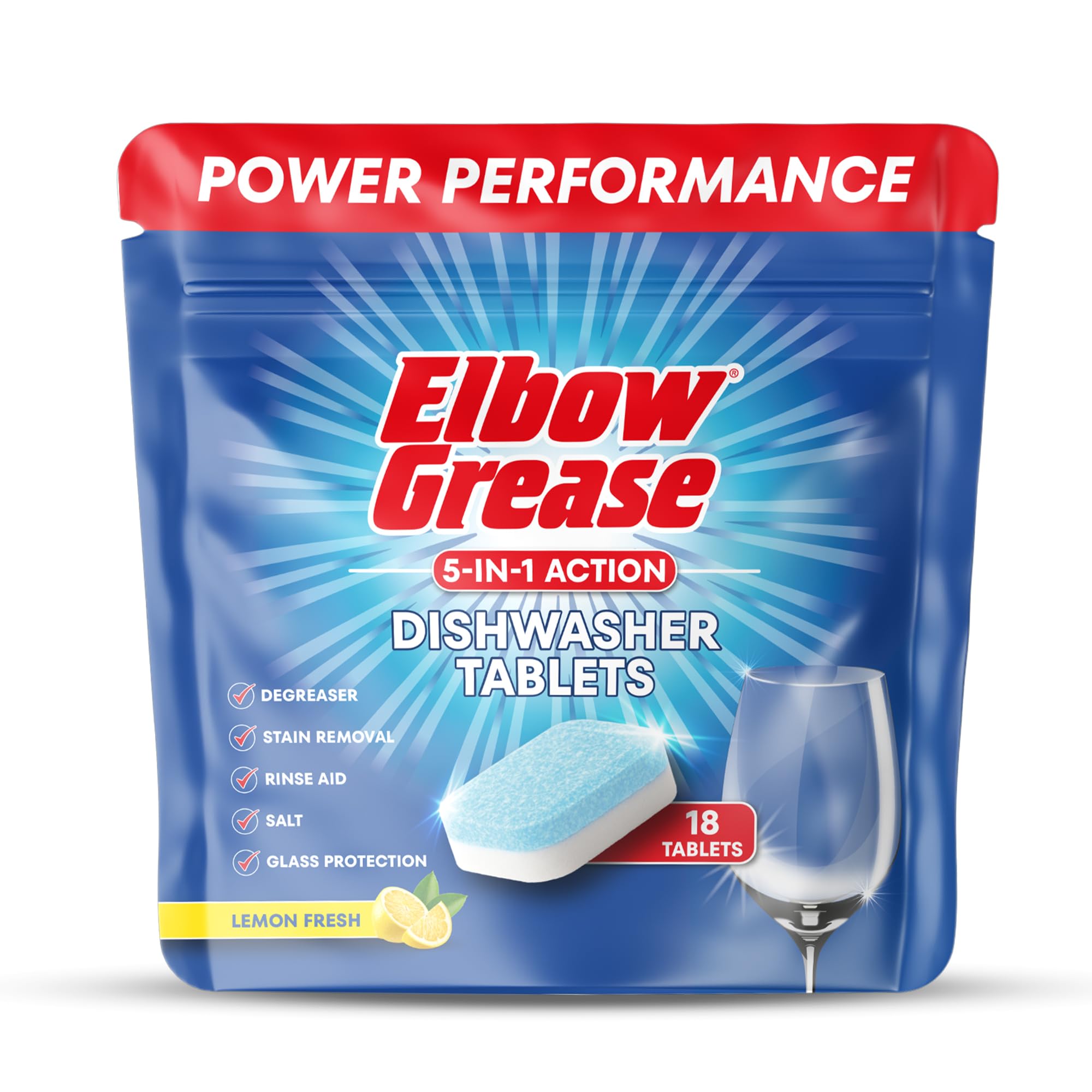 Elbow Grease 5-in-1 Dishwasher Tablets with Lemon Scent | 18 Count | 360g