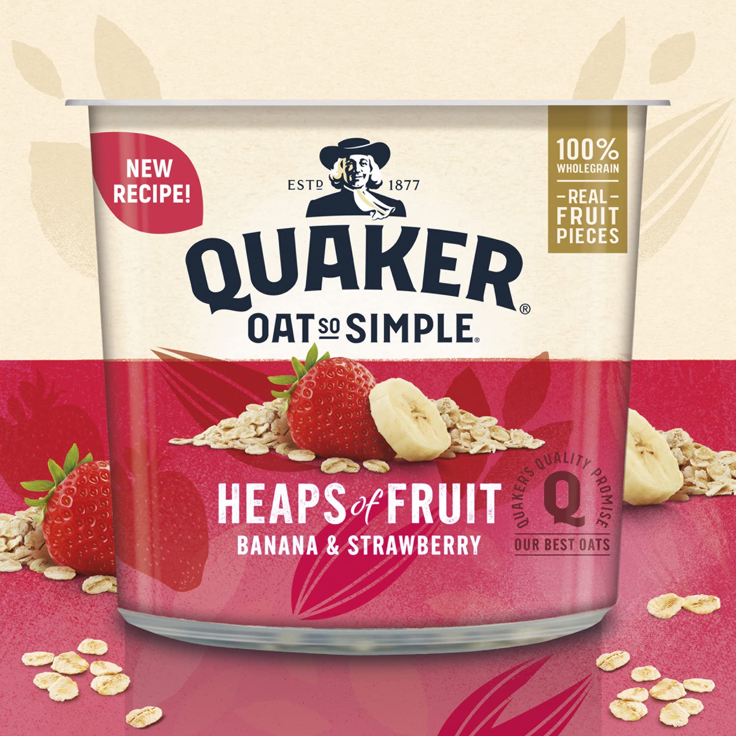 Quaker Oat So Simple Heaps of Fruit Banana and Strawberry Flavour Porridge, 8 x 58g Sachets