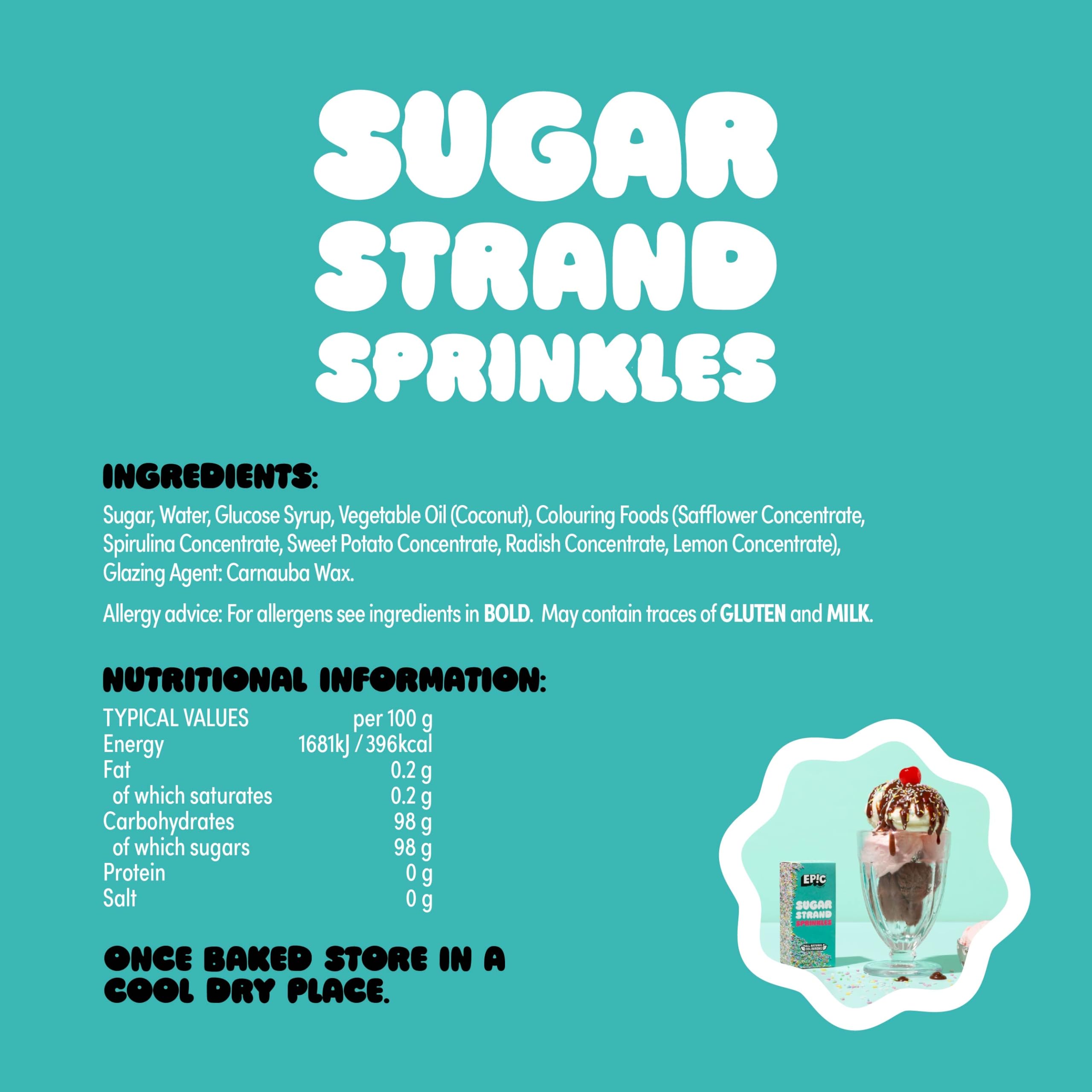 EPIC SNAX CO Sugar Strands Sprinkle Toppers - Classic Rainbow | 50g Box 2