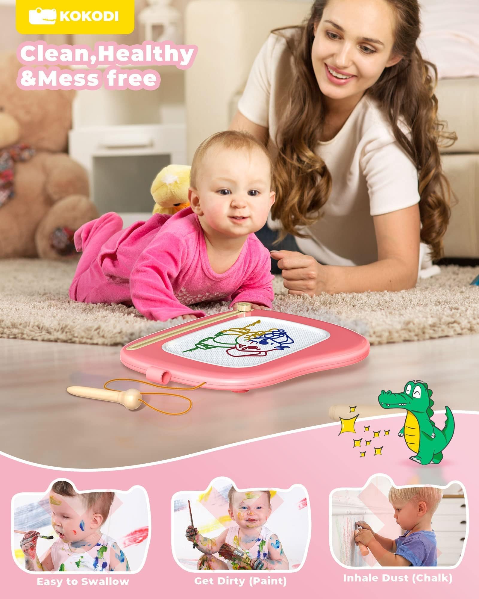 KOKODI Magnetic Drawing Board - 4 Color Zones | Adjustable Legs | Ages 1-3 7