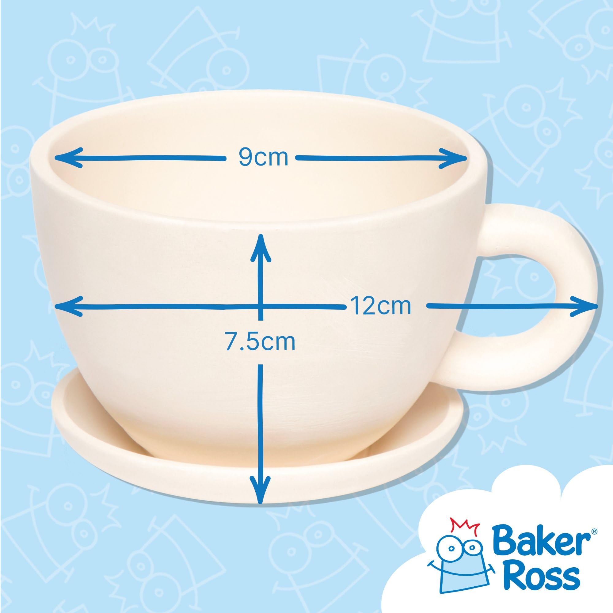 Baker Ross Paint Your Own Cup and Saucer Ceramic Plant Pots - Pack of 2 | Paintable Ceramic | Assorted Colors 4