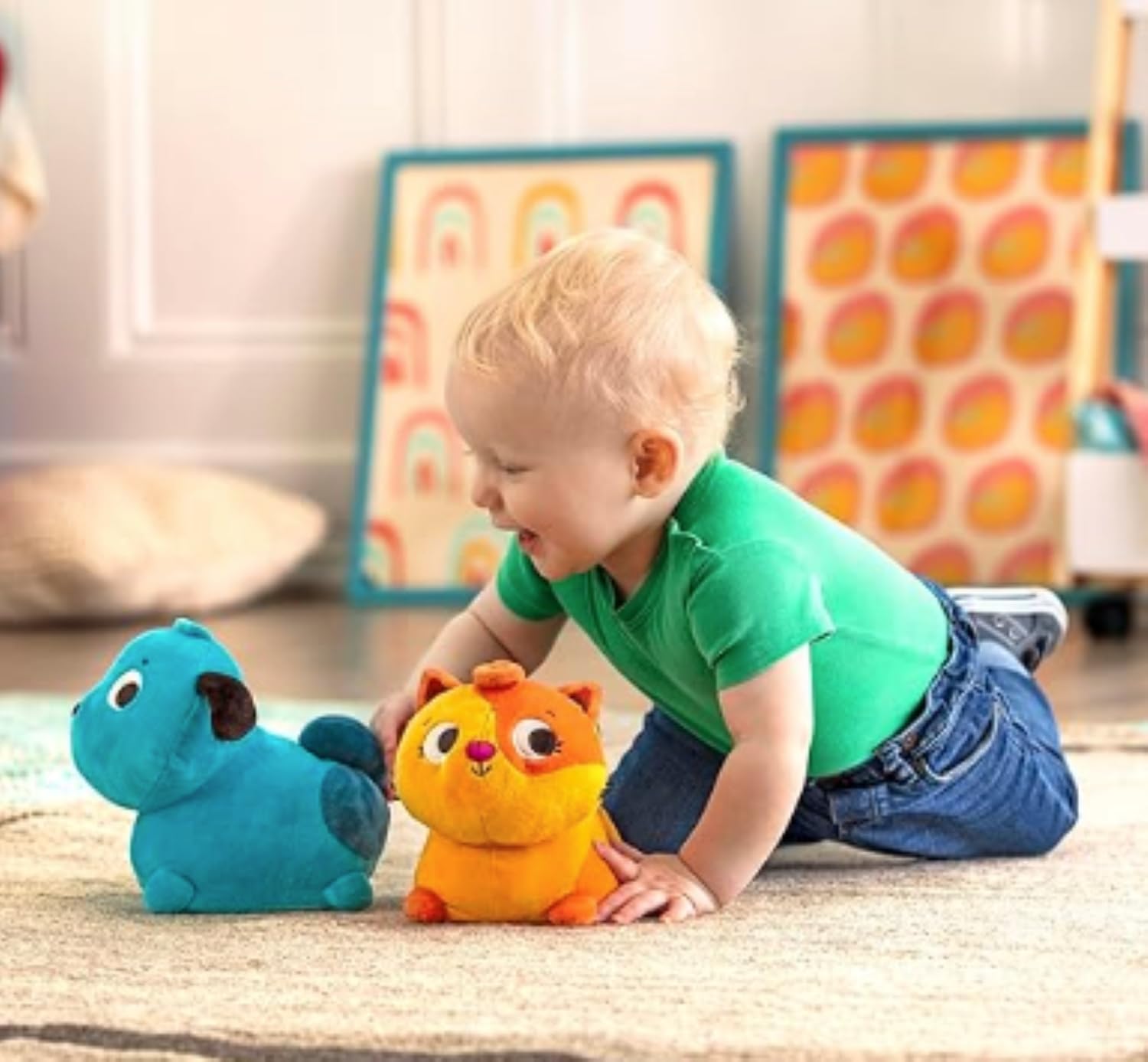 B. toys Plush Crawling Cat - Interactive Meowing Toy | Ages 6m+ | 6.25 inches