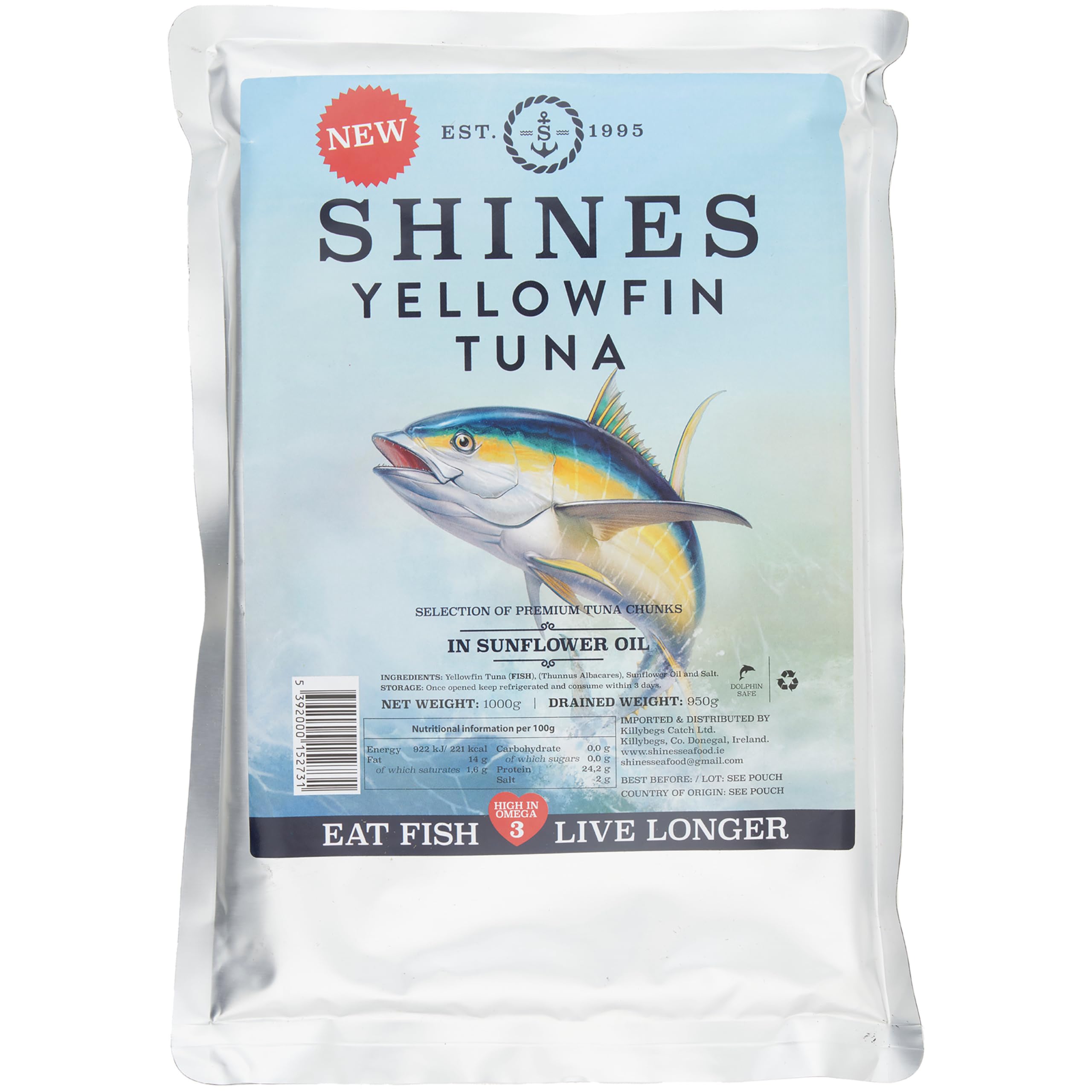 Shines Gourmet Wild Yellowfin Tuna in Oil - 1kg Pouch | High Omega 3 | Low Carb | Gluten-Free 1