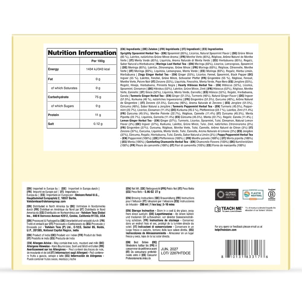 VAHDAM - Assorted Herbal Tea Sampler (18 Tea Bags, 9 Flavors) Caffeine-Free 8