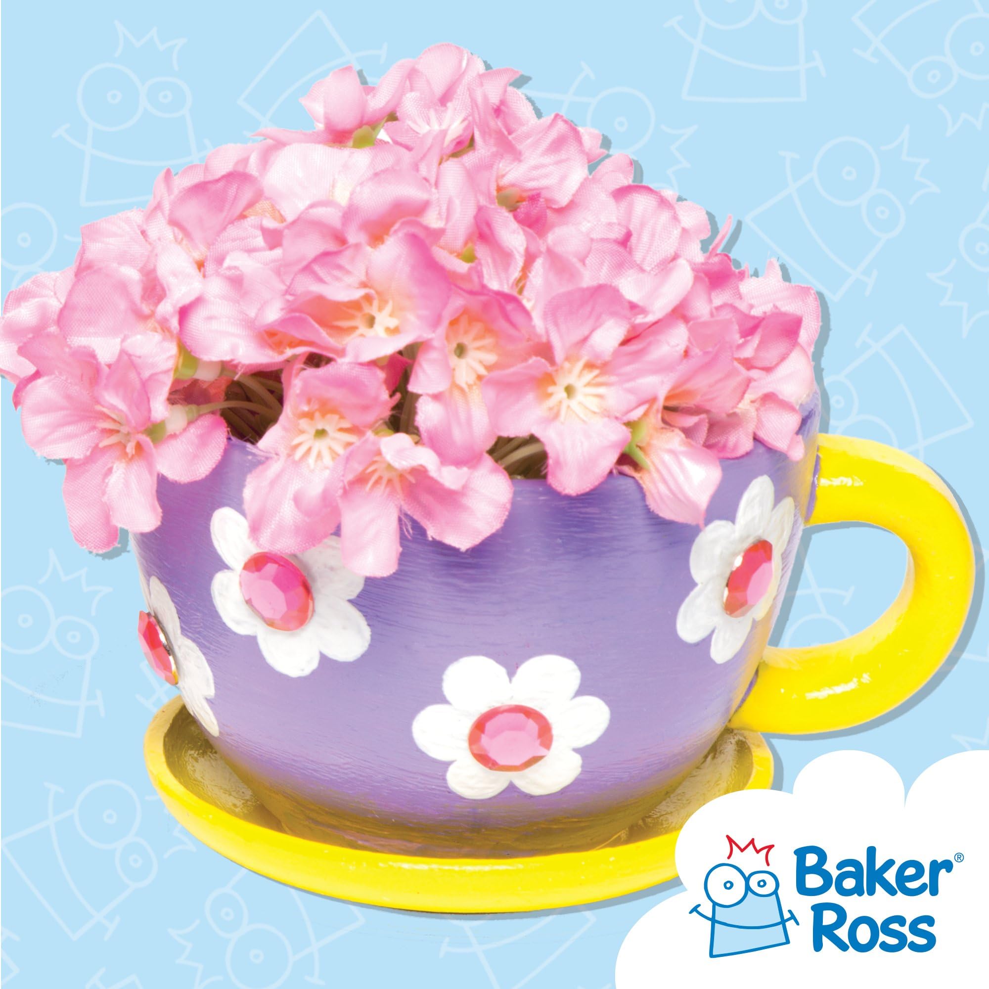 Baker Ross Paint Your Own Cup and Saucer Ceramic Plant Pots - Pack of 2 | Paintable Ceramic | Assorted Colors 5