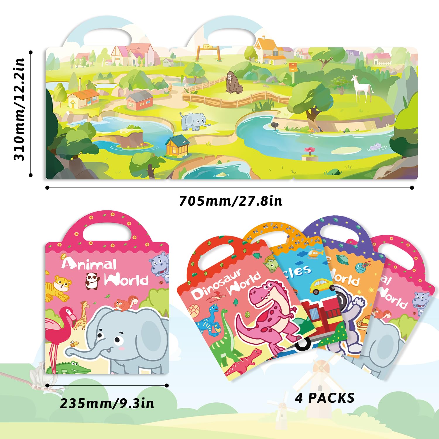 GUYUCOM 4 Pack Reusable Sticker Books for Toddlers Ages 3+ | Animal, Vehicle, Dinosaur, Space Themes | Jelly Texture 5