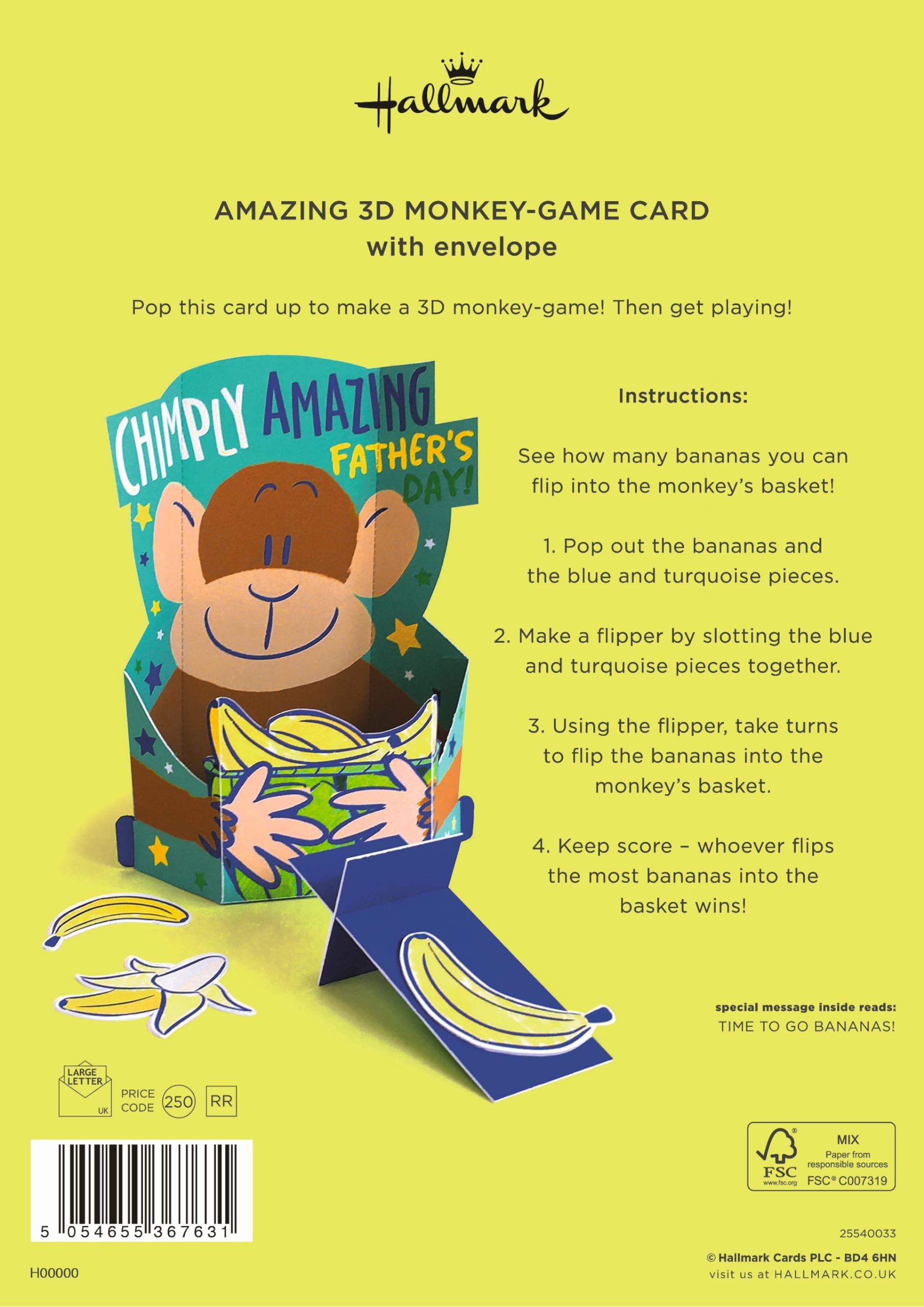 Hallmark Father's Day Pop Up Monkey 3D Card with Game | FSC-Certified | 22.8cm x 15.9cm 5