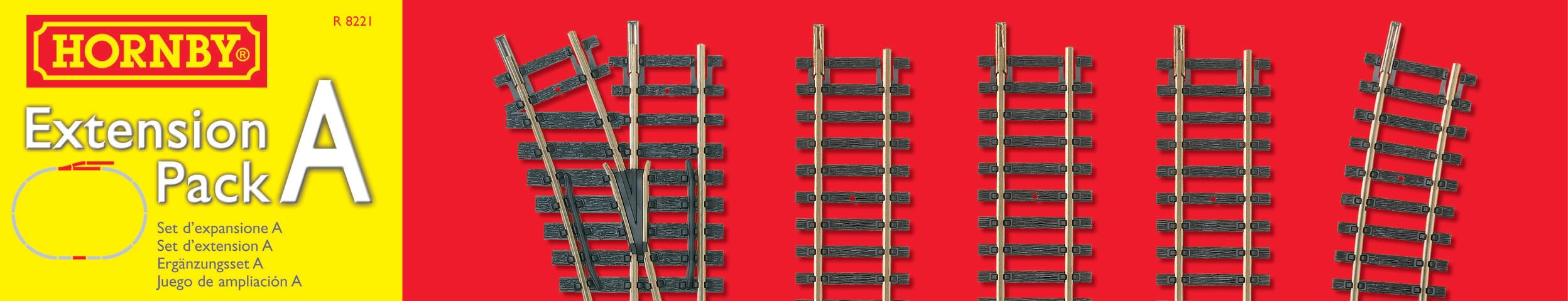 Hornby R8221 OO Gauge Track Extension Pack A - Model Railway Track Set with Straights, Curves, LH Point & Buffer Stop 1