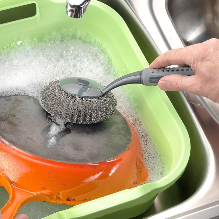 Addis ComfiGrip Long Handled Washing Up Scourer Scrub Brush - Metallic Graphite
