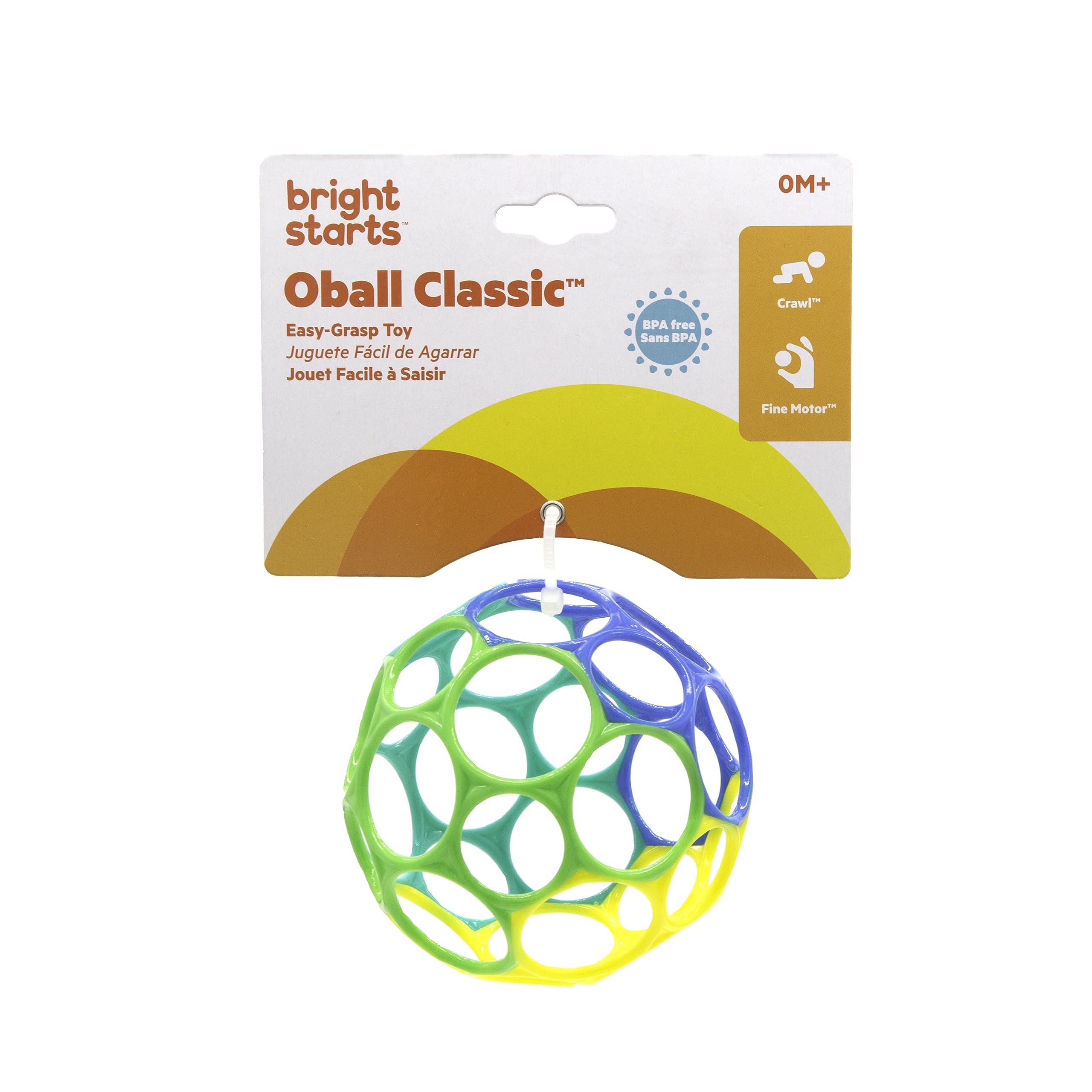 Bright Starts Oball Classic Easy-Grasp Toy - 32-Finger Holes for Newborns 0-3 Years