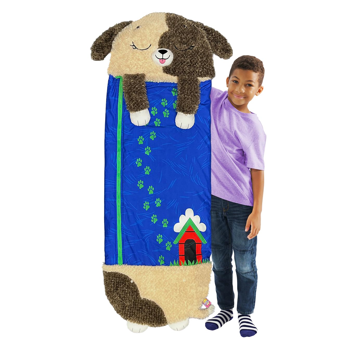 Happy Nappers Kids Sleeping Bag - Brown Dog - 2-in-1 Plush Toy & Sleeping Bag for Children 12