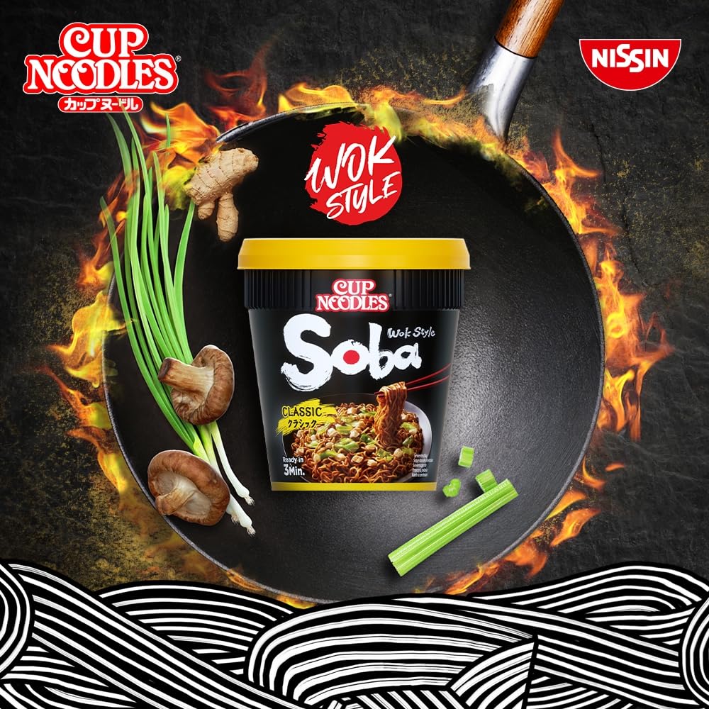 NISSIN Cup Noodles Soba Wok Style Chilli Flavoured Instant Noodles, 92 g, Pack of 8 6