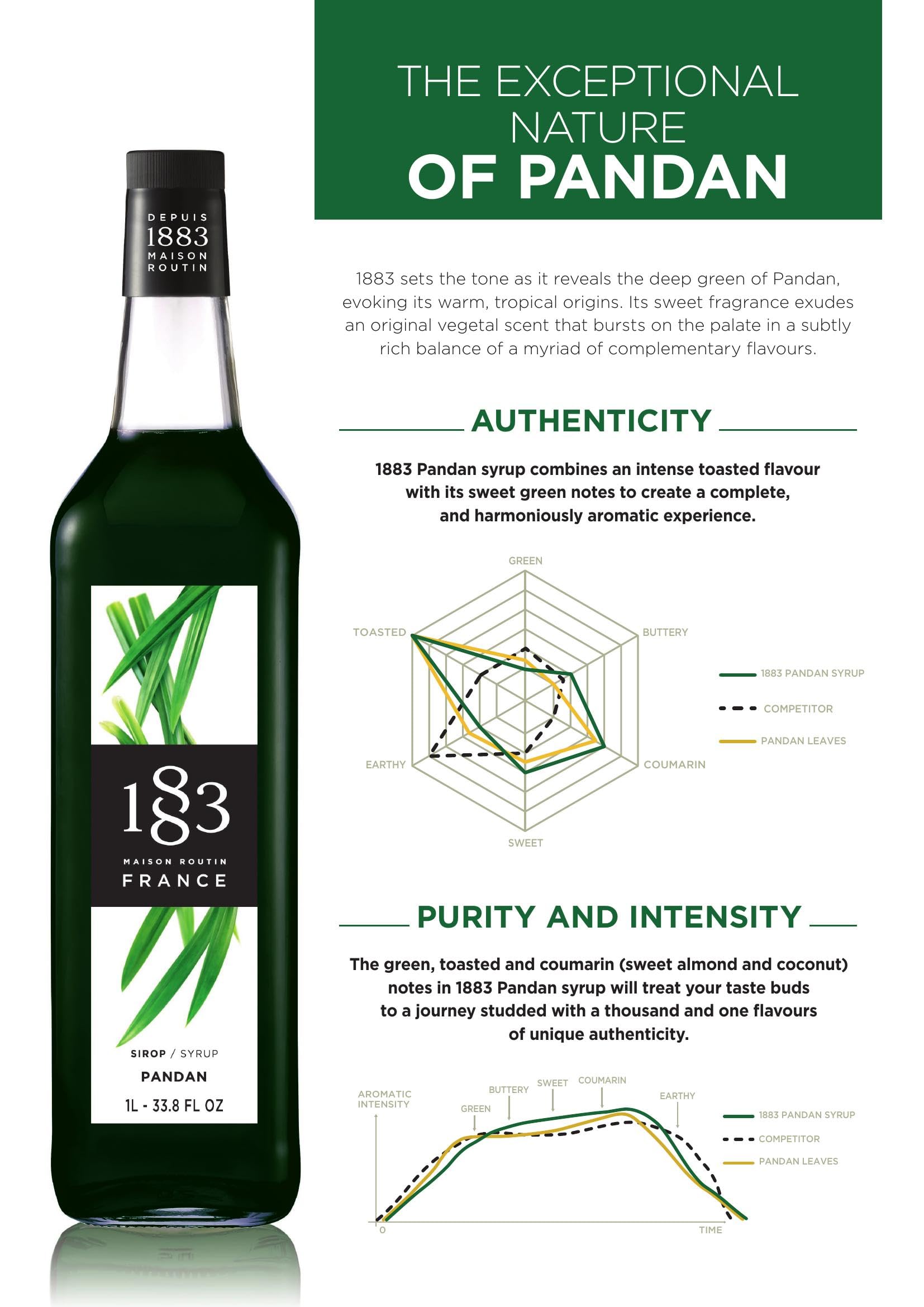 1883 MAISON ROUTIN Pandan Syrup - Aromatic Flavor for Lattes, Cocktails & Desserts | 1 L