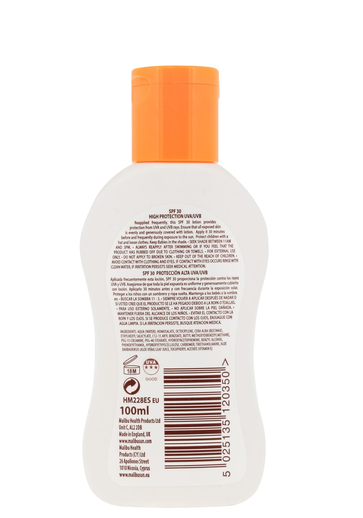 Malibu Sun SPF 30 Lotion - High Protection, Moisturising Body Sun Cream | 100ml