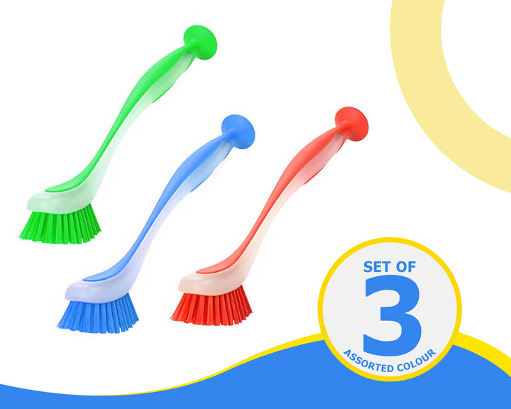 Zuvo - Plastic Long Handled Scrubbing Suction Cup Brush for Dish Wash