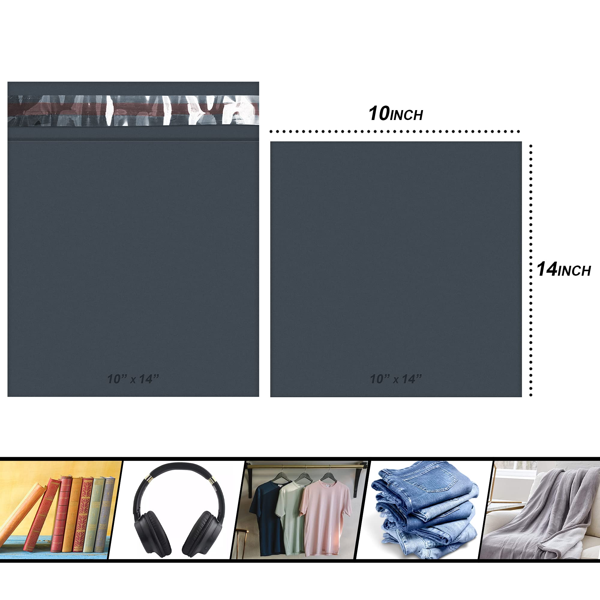 YUNJU Grey Mailing Bags - 100 Count Mixed Sizes, 60 Micron Opaque Plastic Mailers 9