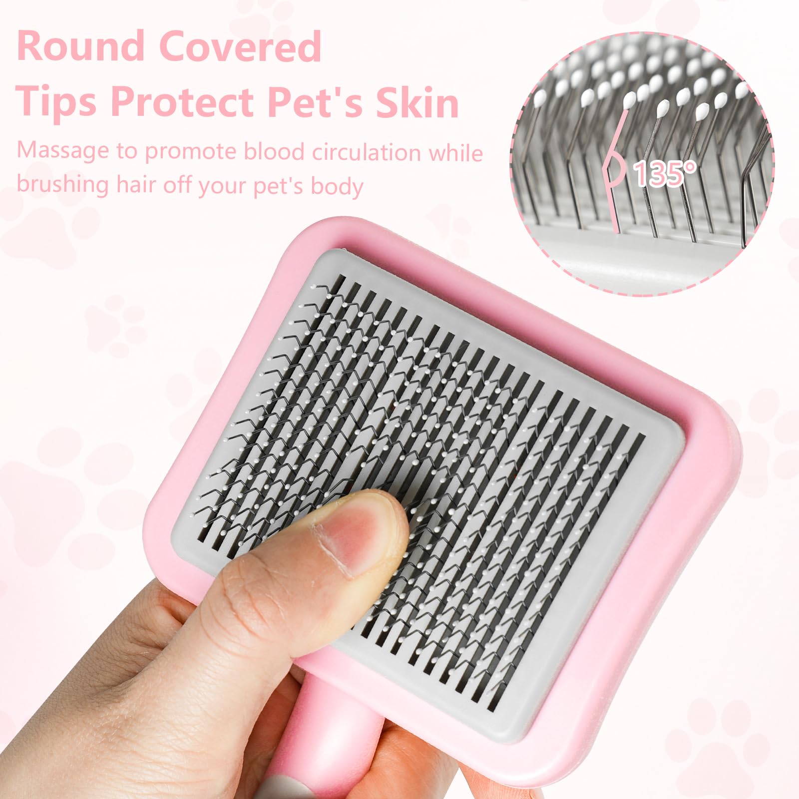 MOXYOY Self Cleaning Pet Hair Comb - Gentle Massage | Pink | For Dogs & Cats