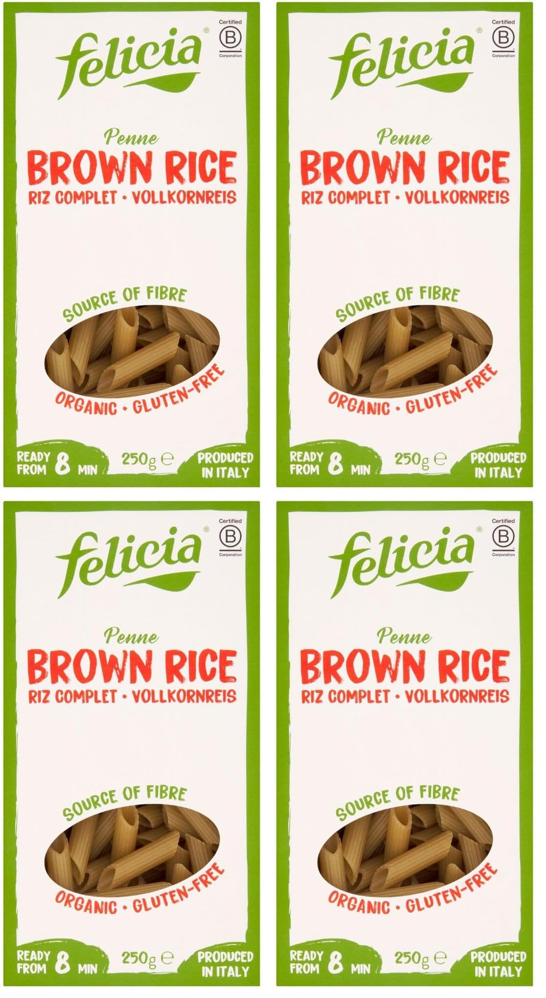 Felicia Organic Brown Rice Penne Pasta - Gluten Free - 4 x 250 g