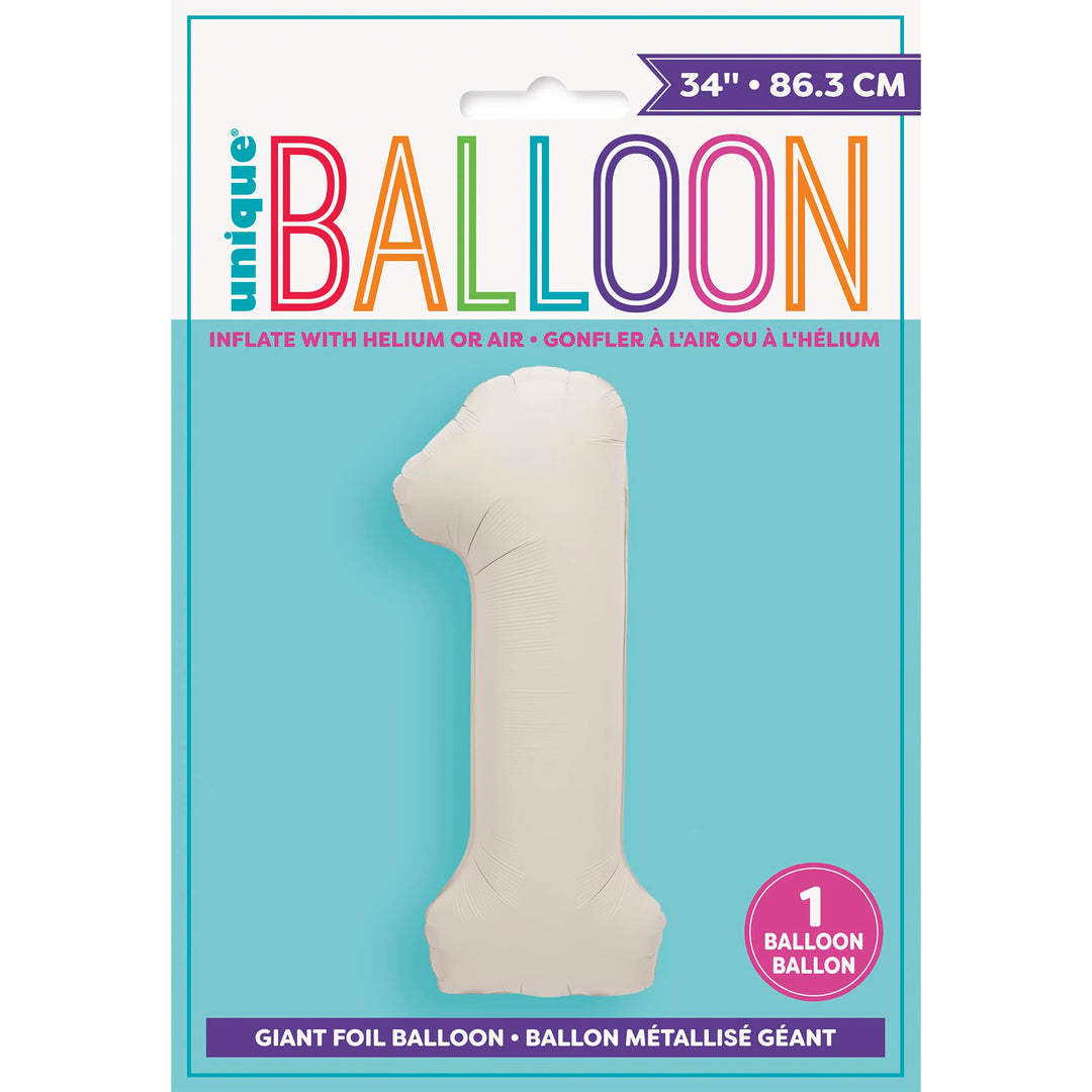 Giant Matte Nude Foil Number 1 Balloon - 86 cm - For 1st Birthday Party Decor