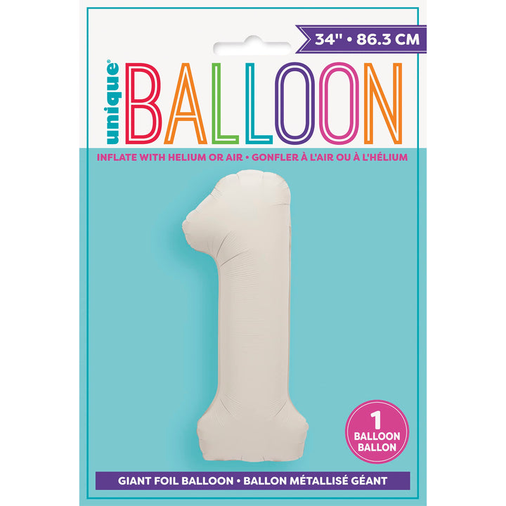 Giant Matte Nude Foil Number 1 Balloon - 86 cm - For 1st Birthday Party Decor