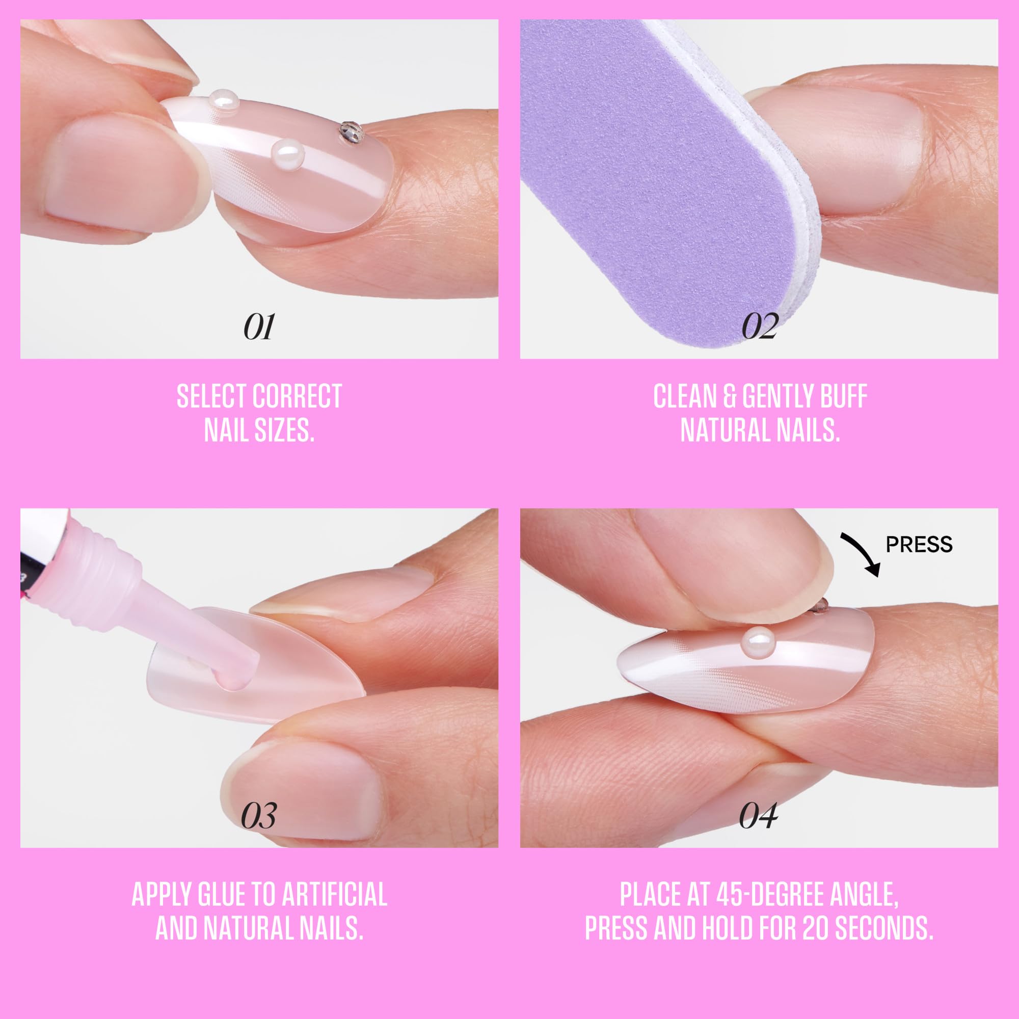 KISS GLAM JEWEL NAILS - Breeze of Bliss | White Almond Medium | 32 Nails 8
