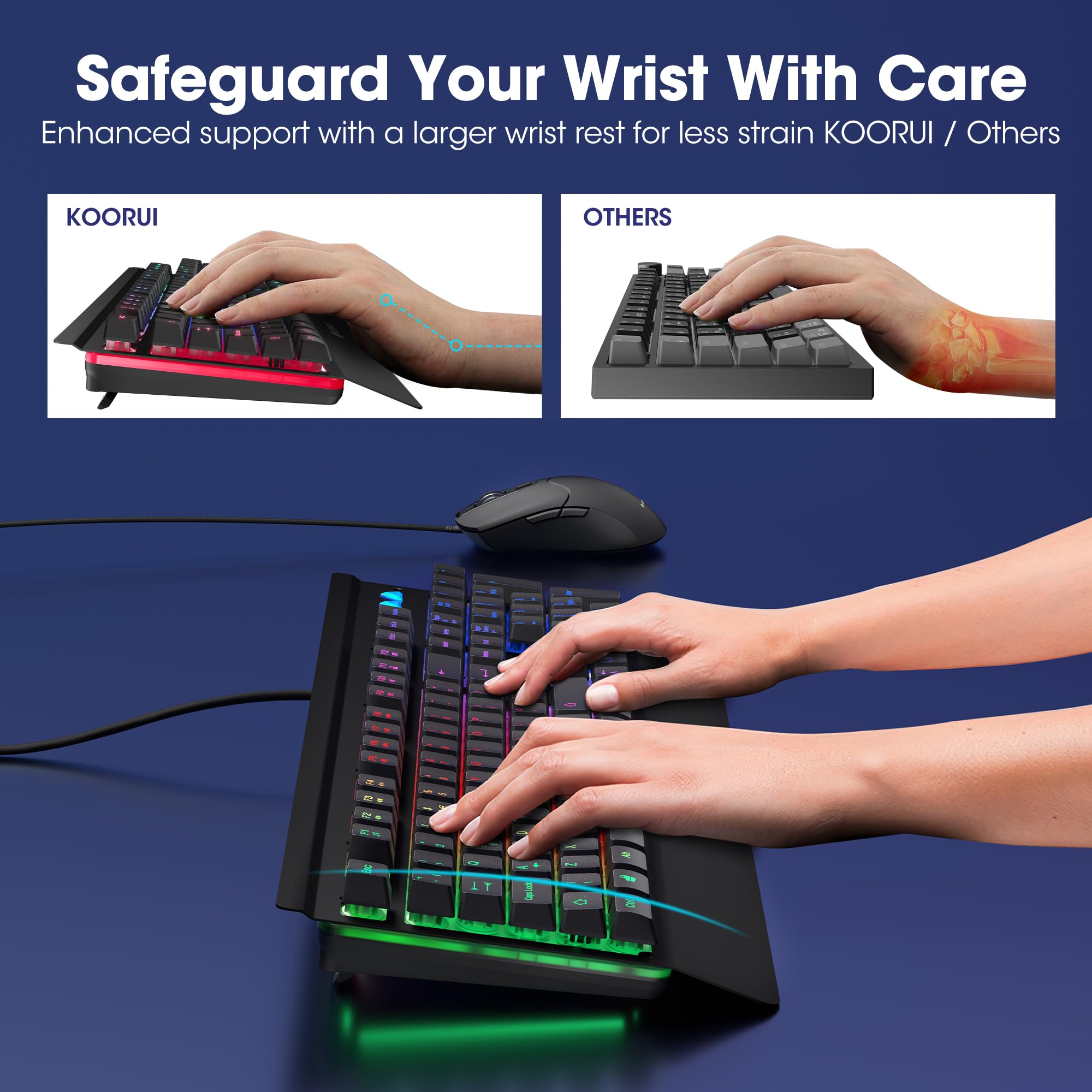 KOORUI Gaming Keyboard Mouse Set - 104-Key QWERTY Mechanical-Like Keyboard with Palm Rest & 6-Button Gaming Mouse, Black 5
