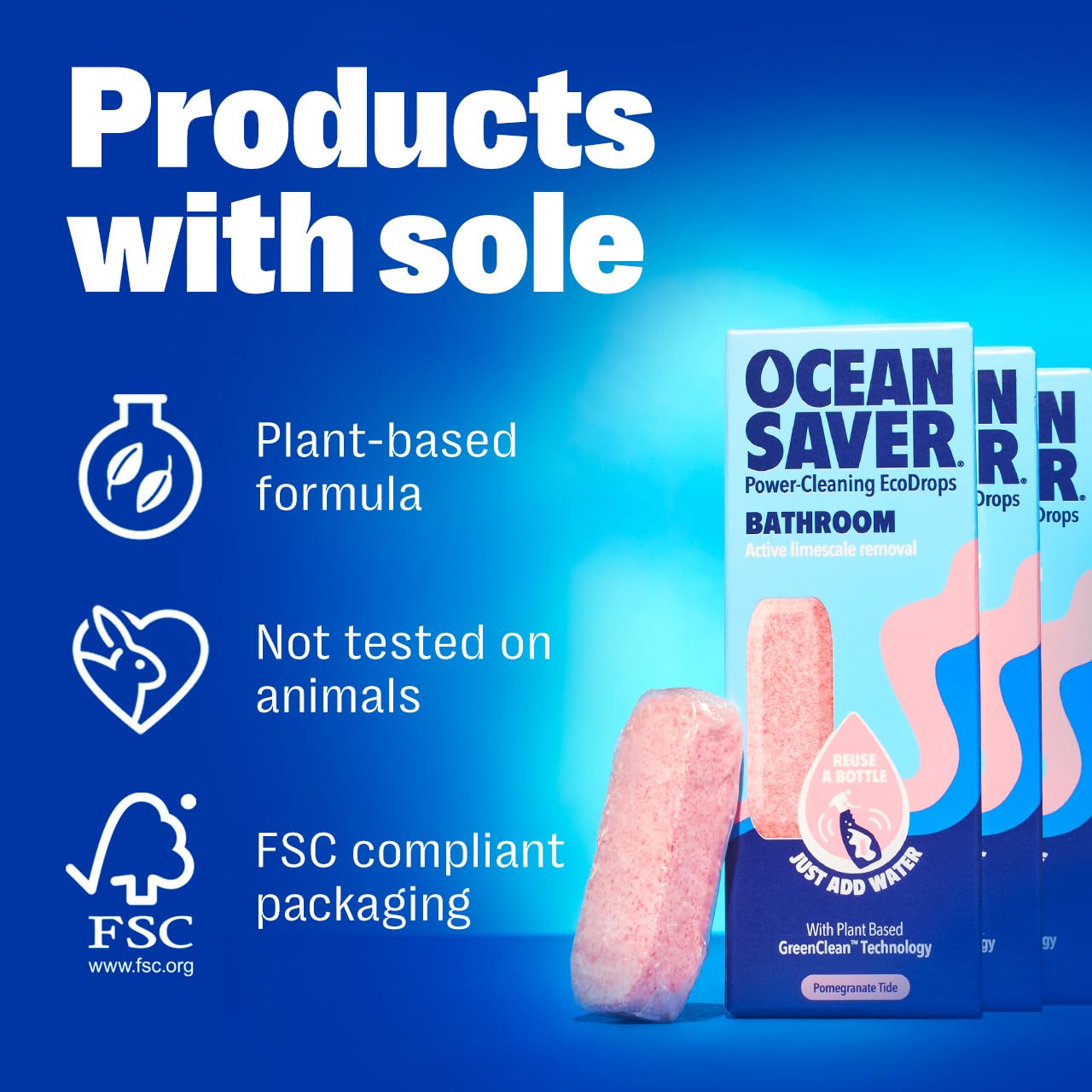 OceanSaver Eco Multi-Surface Bathroom Cleaner Refills - 6x 10ml Tablets | Pomegranate Scent 7