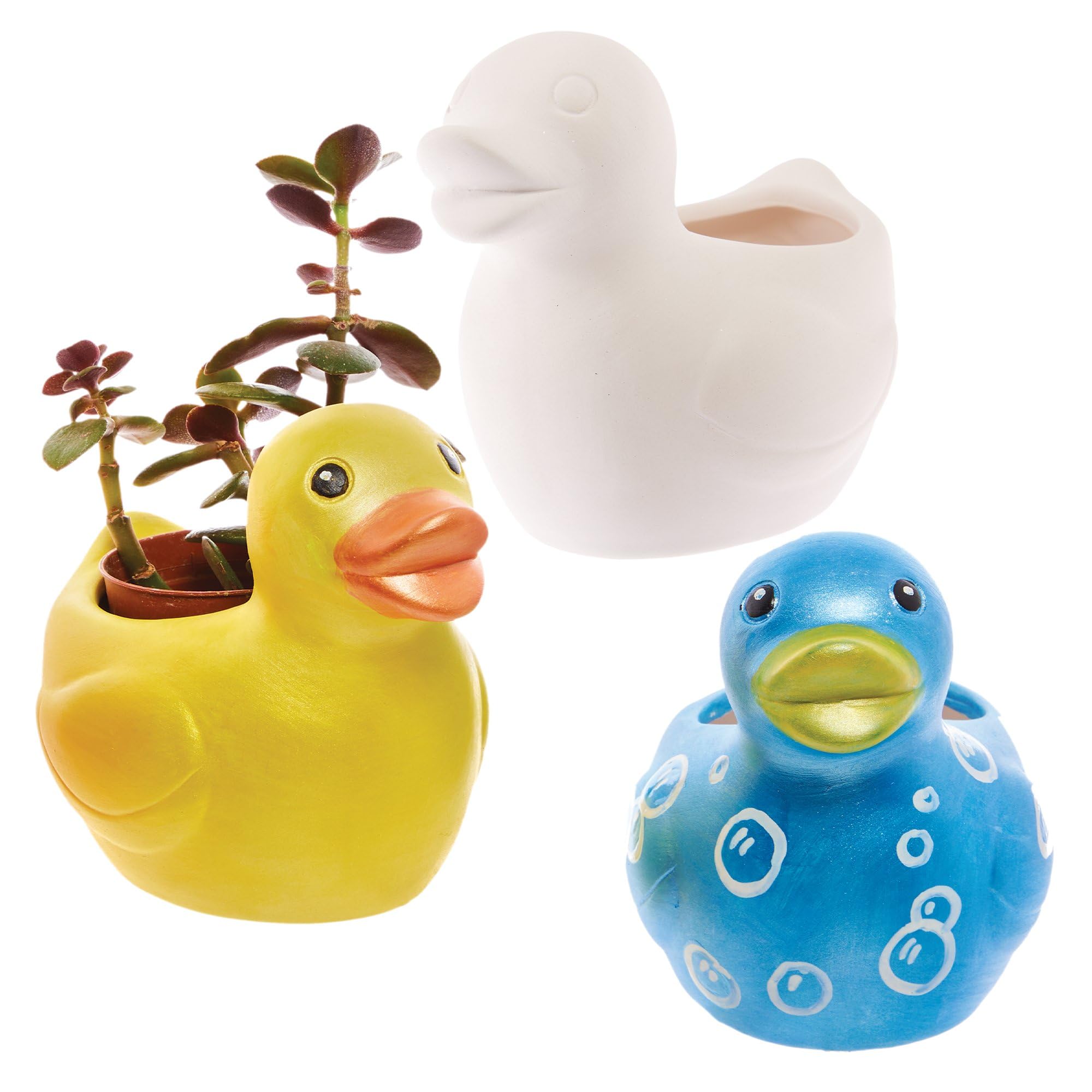 Baker Ross FX570 Duck Ceramic Flowerpots - Box of 2, Paint Your Own Plant Pot for Ages 3+ 1