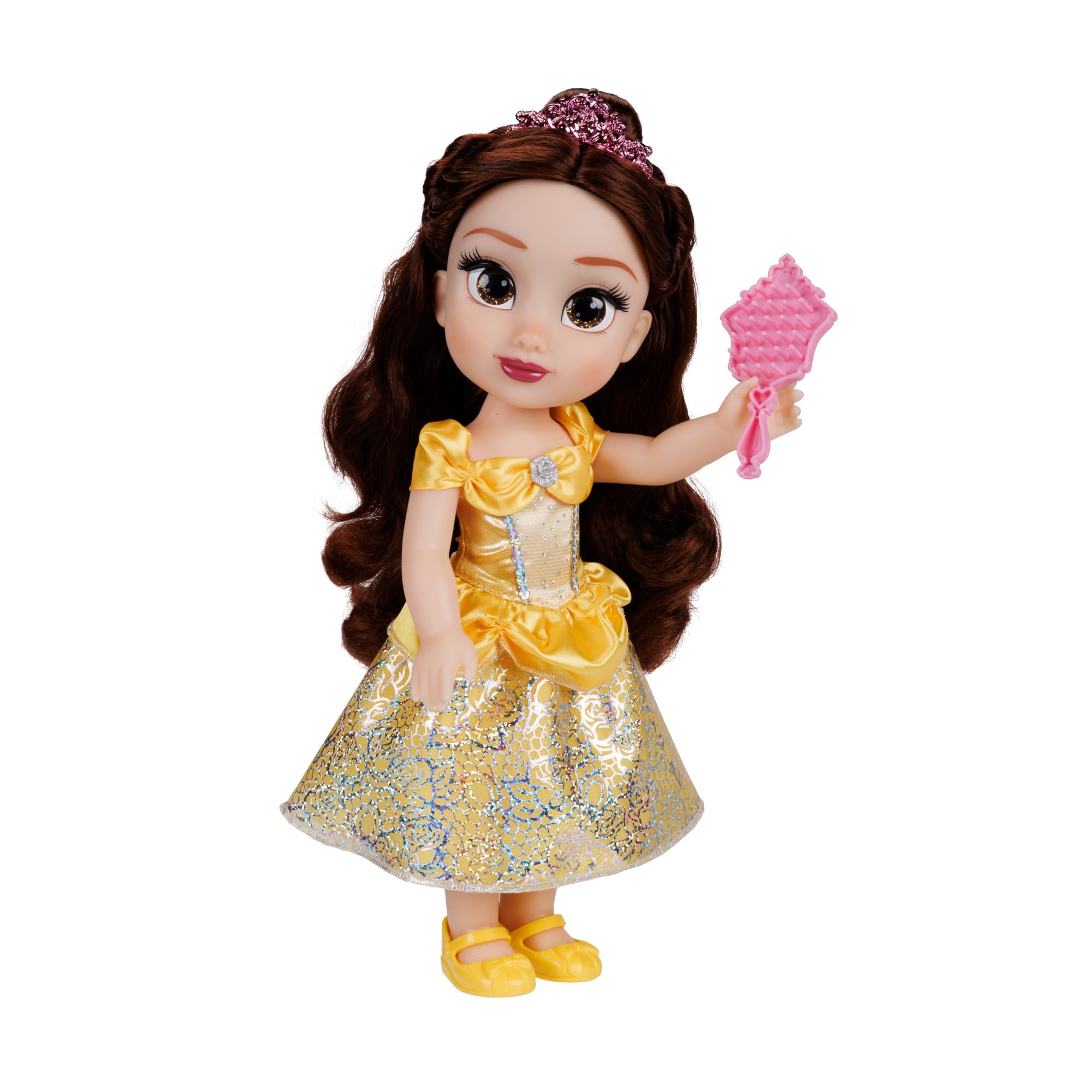 Disney Princess Belle Doll 14”/35cm with Platinum Holofoil Dress, Tiara, Shoes & Brush | Ages 3+ 1