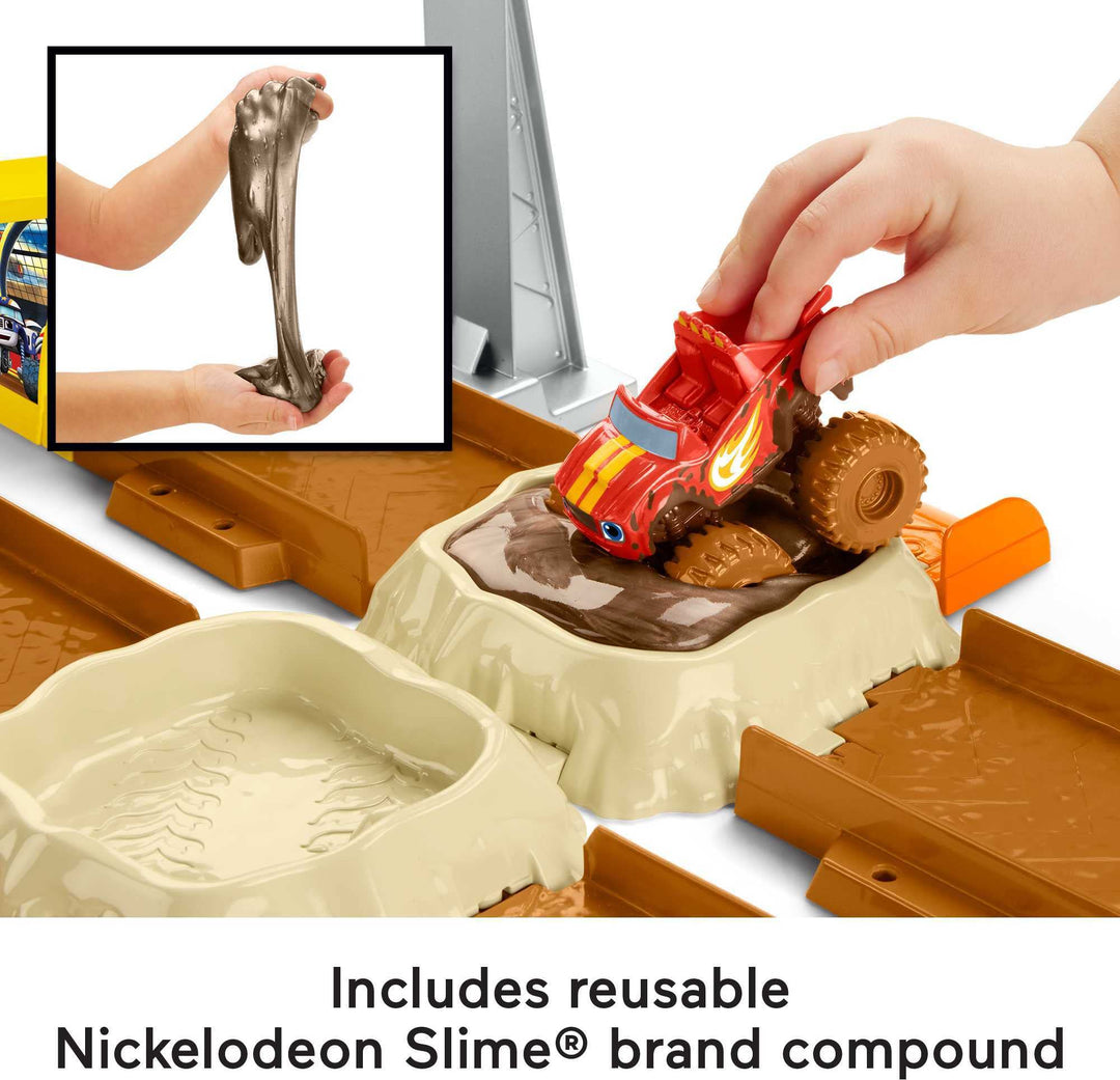 Fisher-Price Blaze and the Monster Machines Mud Pit Race Track - Reconfigurable Raceway with Slime & Launchers for Ages 3+