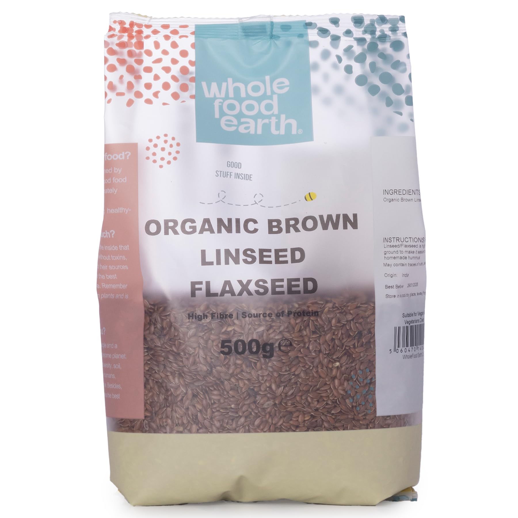 Wholefood Earth Organic Brown Linseed/Flaxseed - Raw, GMO Free | 500g 1