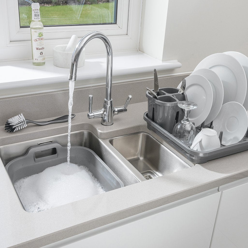 Addis Eco 10L Washing Up Bowl with Twin Handles - Made from 100% Recycled Plastic, Metallic Grey 13