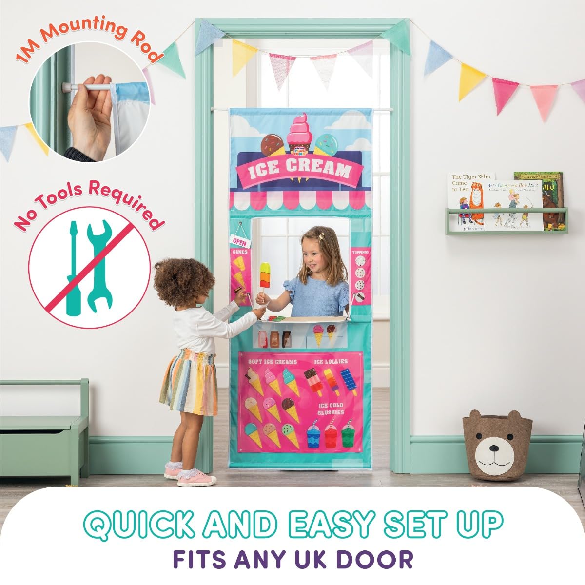 Playhouse Pop Up Play Town Hanging Doorway Ice Cream Shop Kids Role Play Toy 7