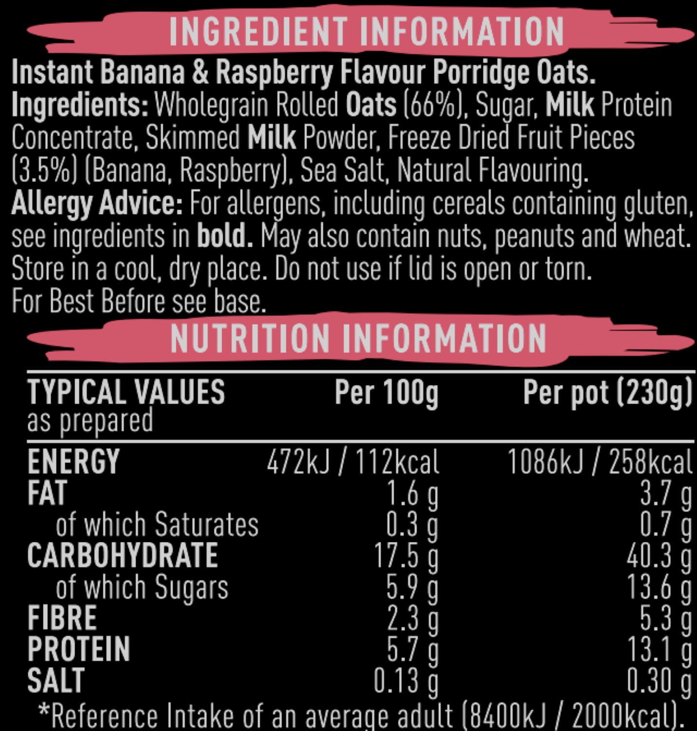 FUEL10K High Protein Banana & Raspberry Porridge Pot - 13g Protein, Wholegrain Oats | 8 Pack 8