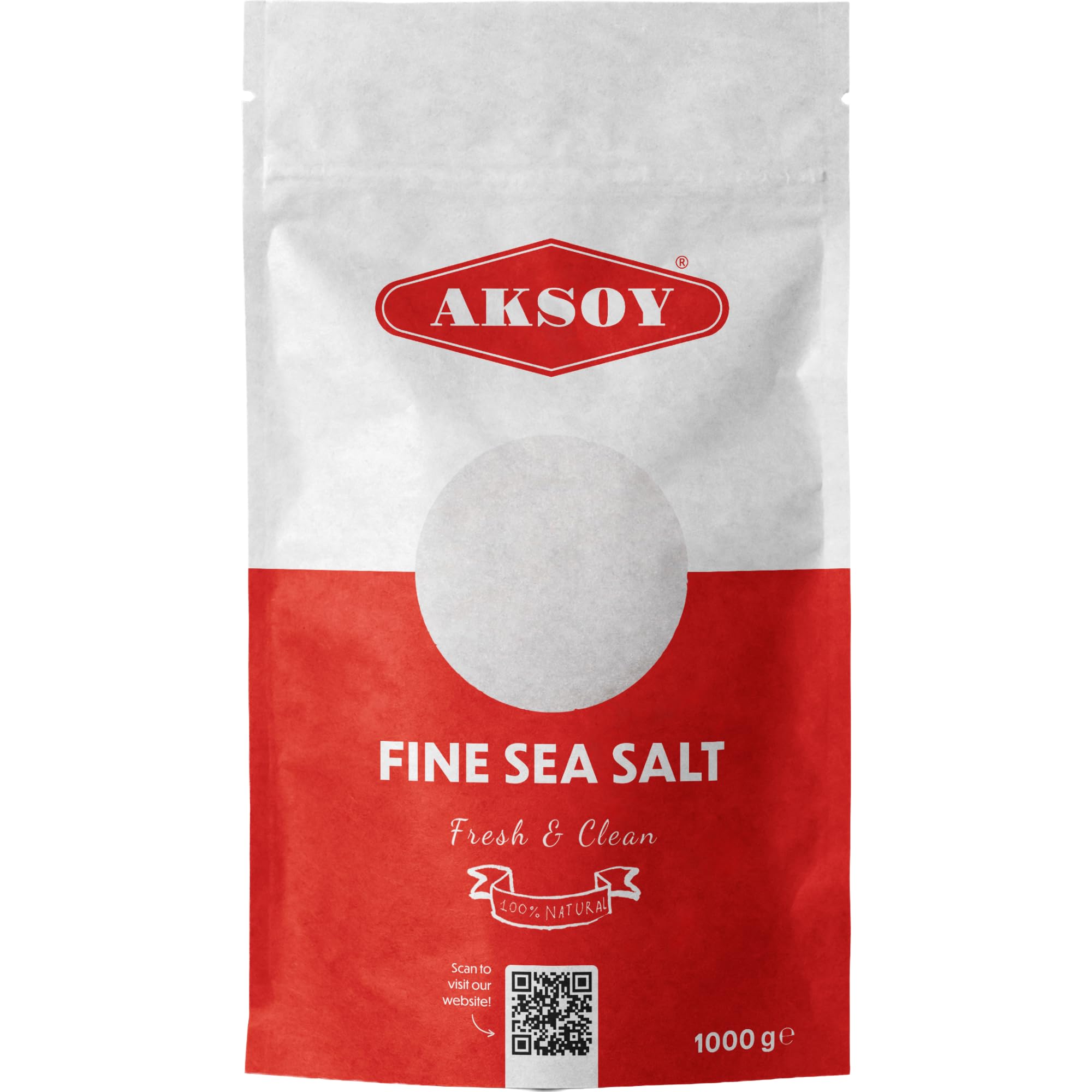 AKSOY Fine Sea Salt - 1KG Pack, Fine Grain, Natural & Unrefined