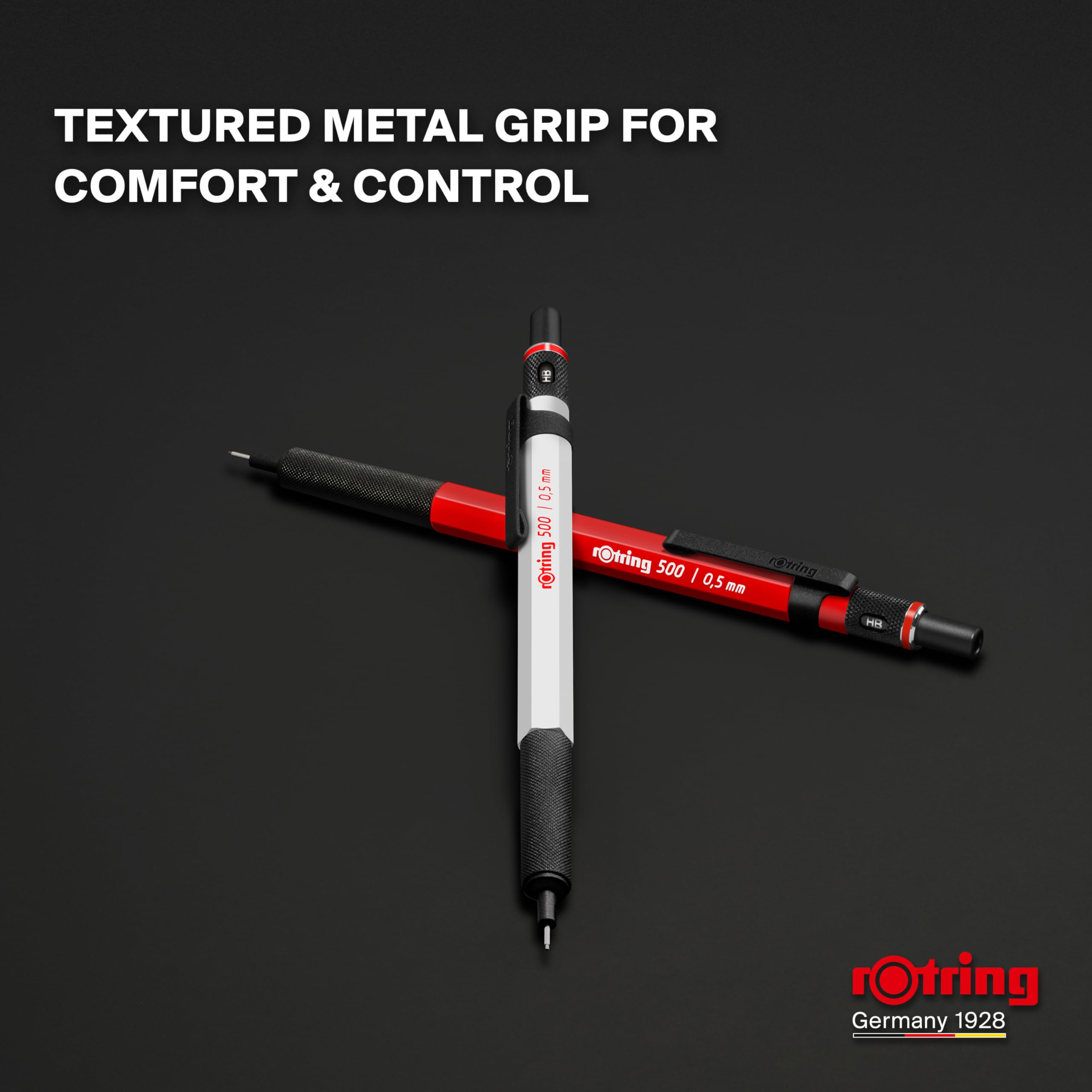 rOtring 500 Mechanical Pencil - 0.5mm HB Lead | White | Ergonomic Textured Grip 3