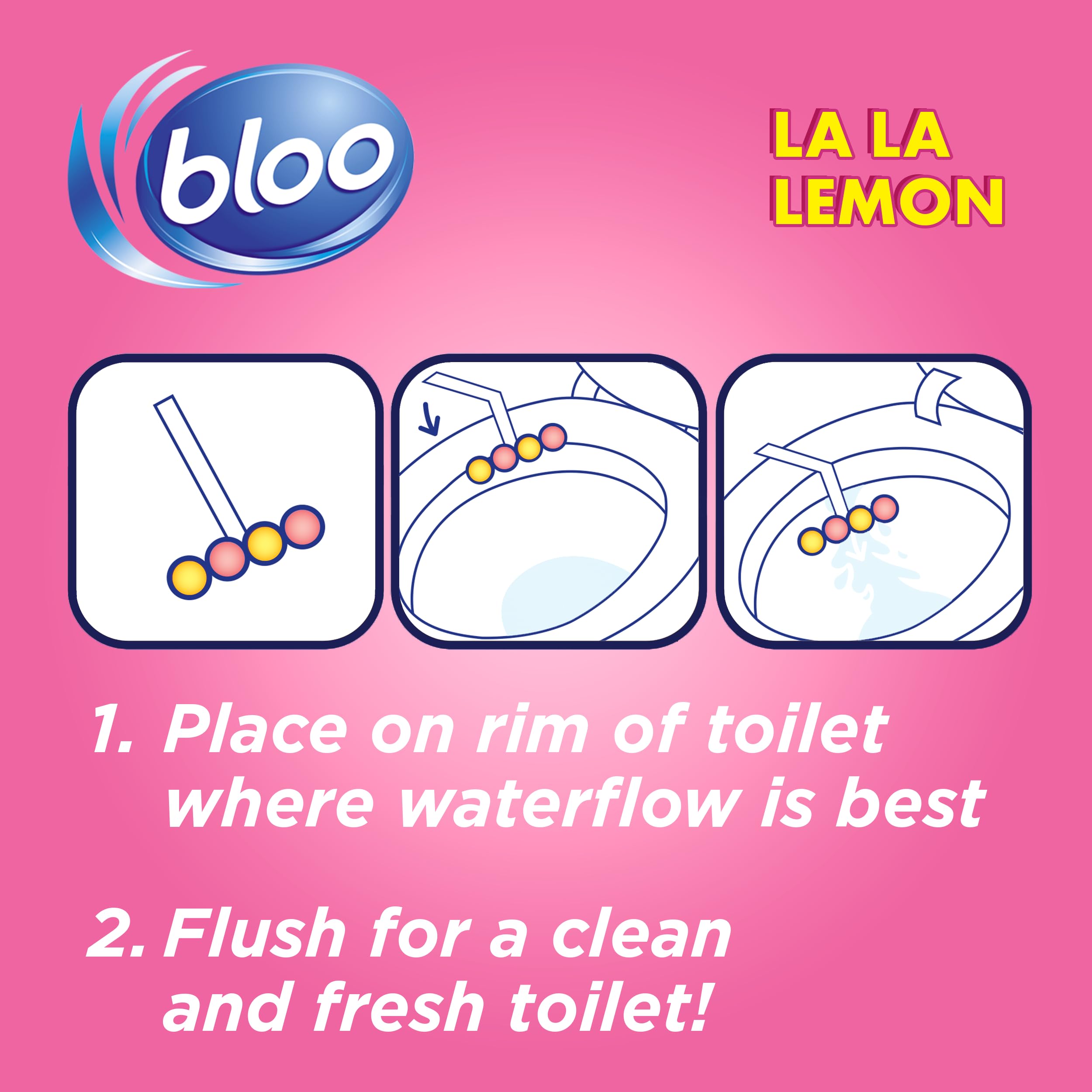 Bloo La La Lemon Toilet Rim Block (50g) - Lemon & Magnolia Scent with 4-Function Formula 2