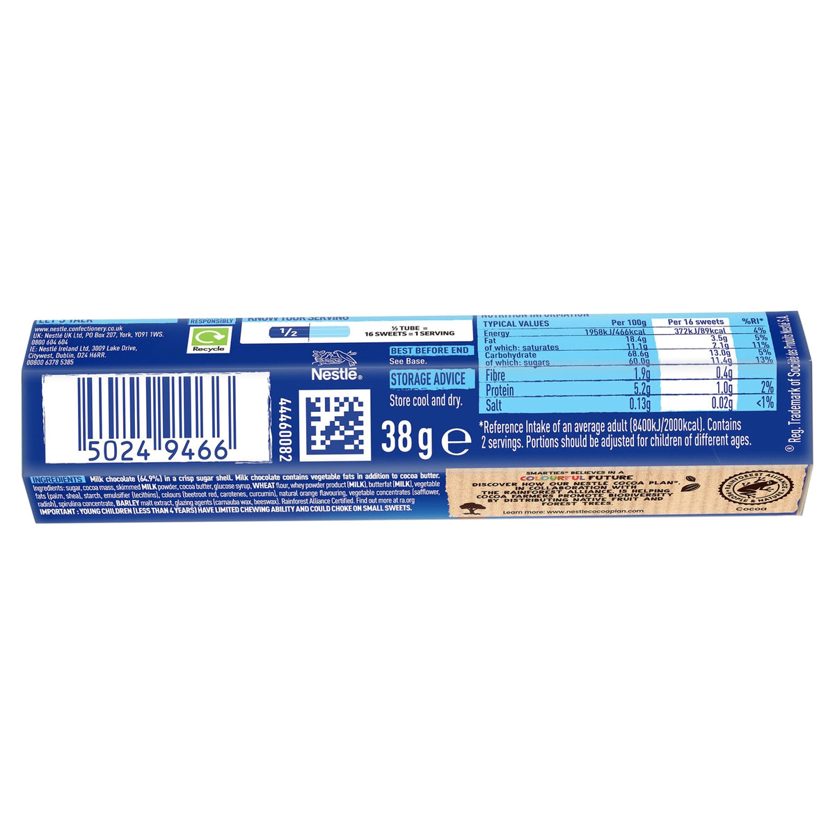 Smarties Milk Chocolate Tubes - 24 x 38 g