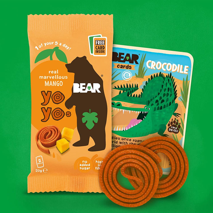 BEAR Mango Yoyos Fruit Rolls - 100% Real Fruit Snacks with Collectible Fact Cards (18 x 20 g)