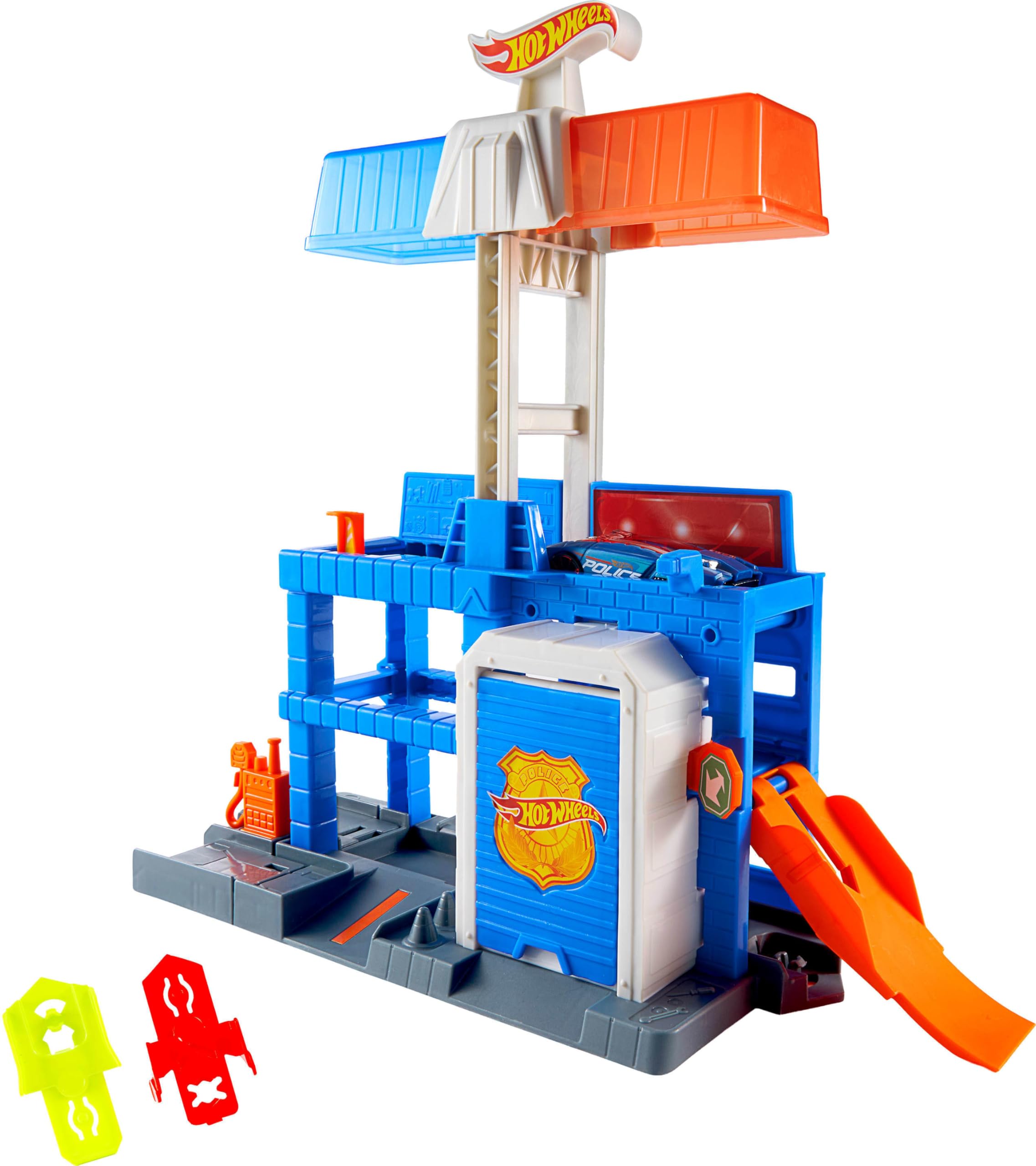 Hot Wheels City Downtown Police Tower Track Set with 1:64 Scale Die-Cast Car | Expandable